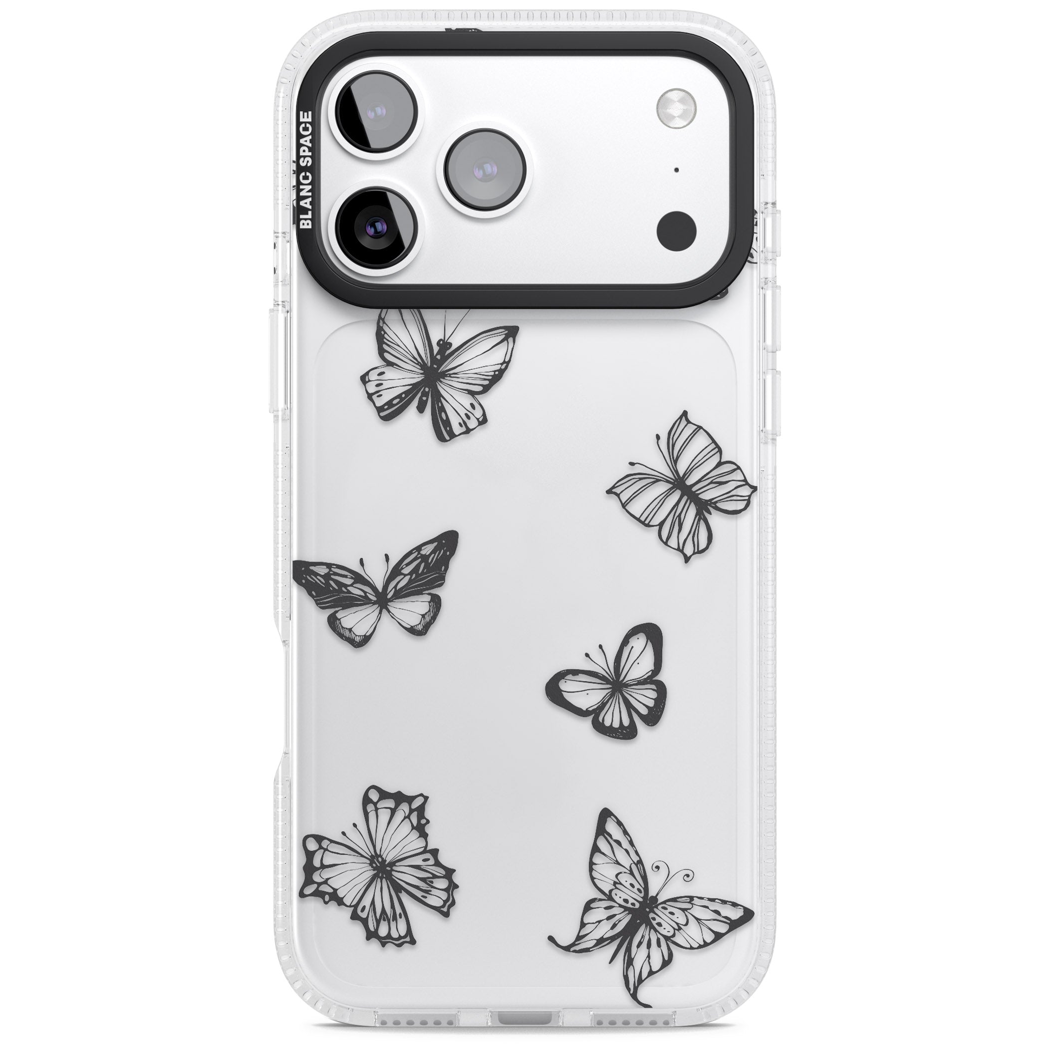 Grey Butterfly Line Pattern iPhone 17 Pro Impact Air Clear Phone Case