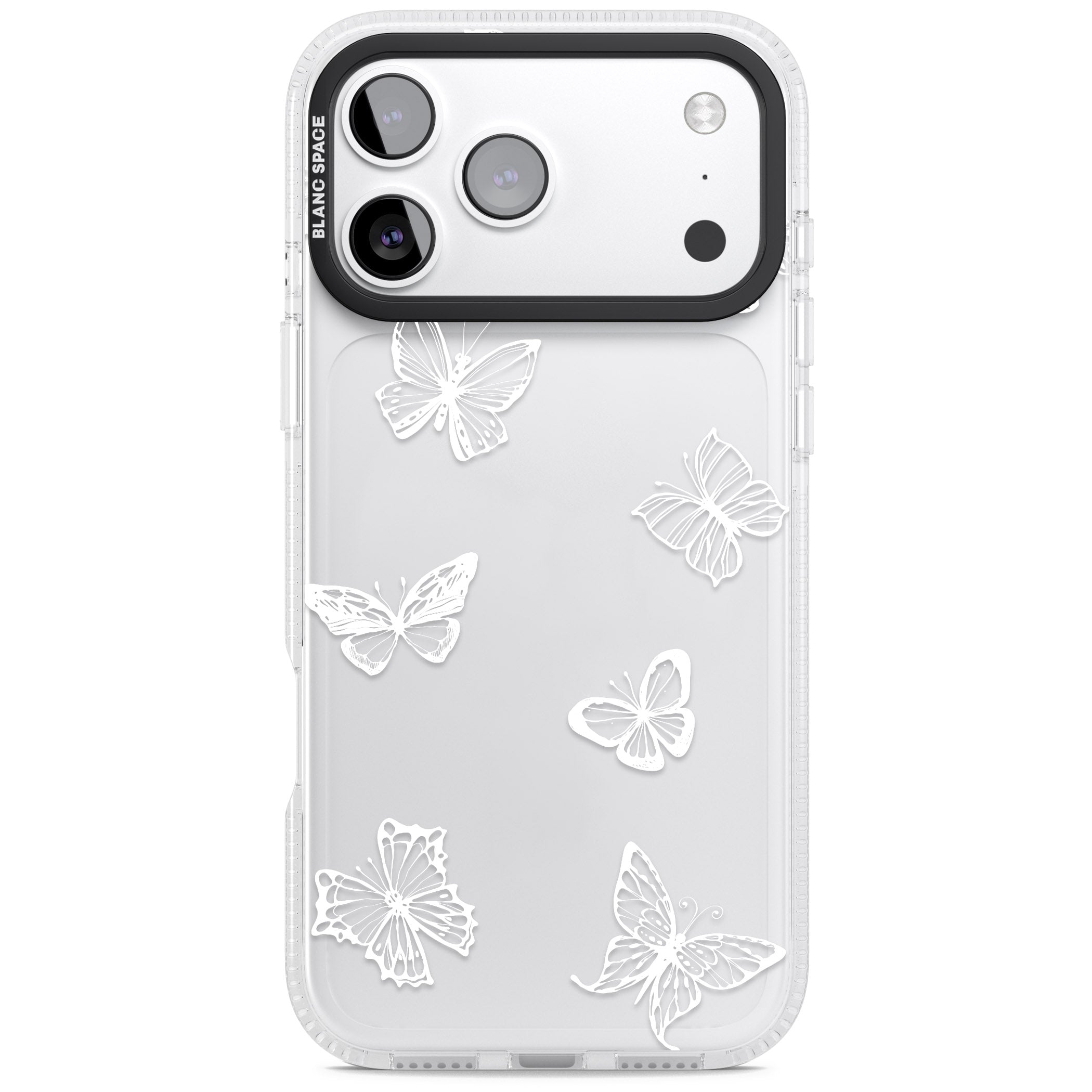 White Butterfly Line Pattern iPhone 17 Pro Impact Air Clear Phone Case