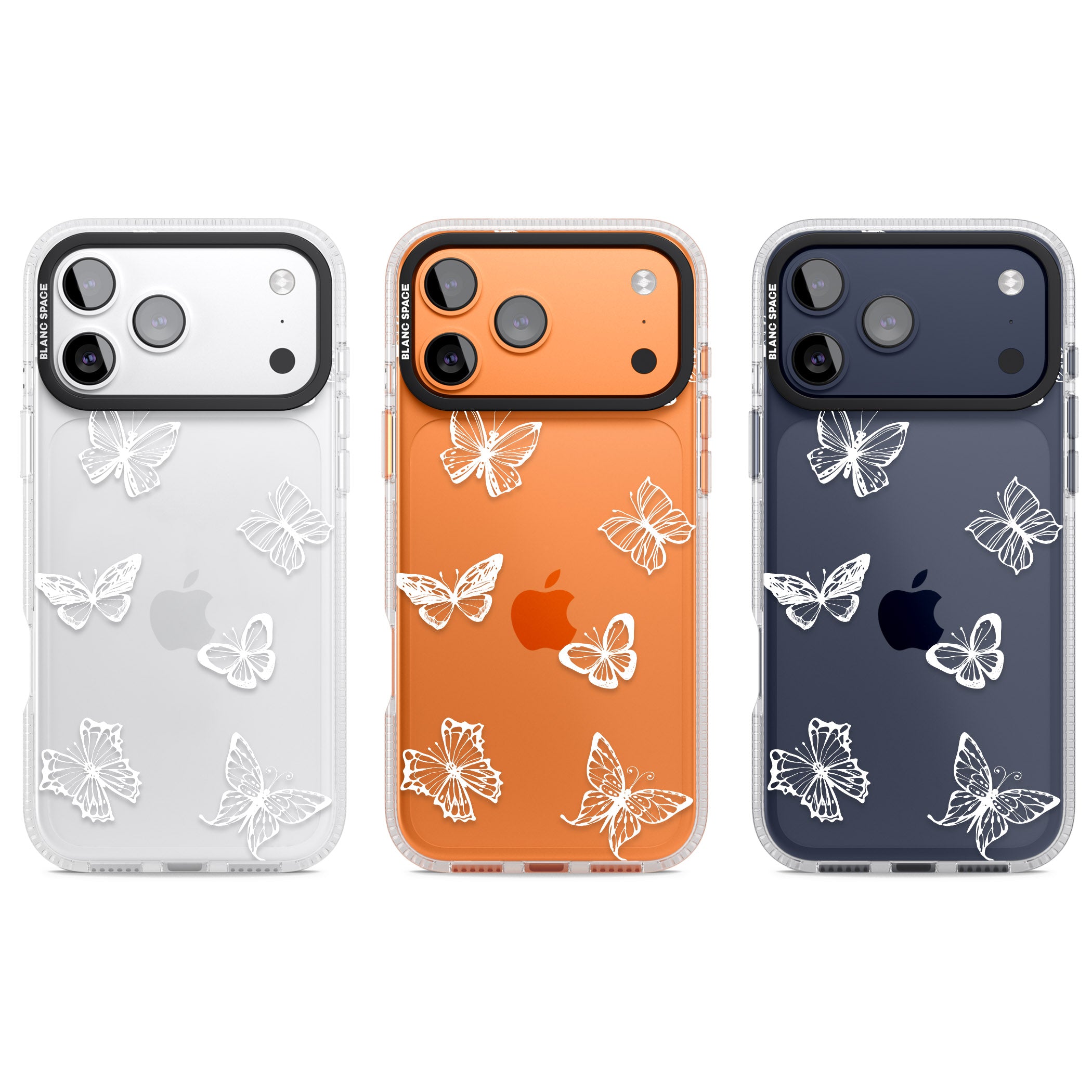 White Butterfly Line Pattern iPhone 17 Pro Impact Air Clear Phone Case APT Impact Protection