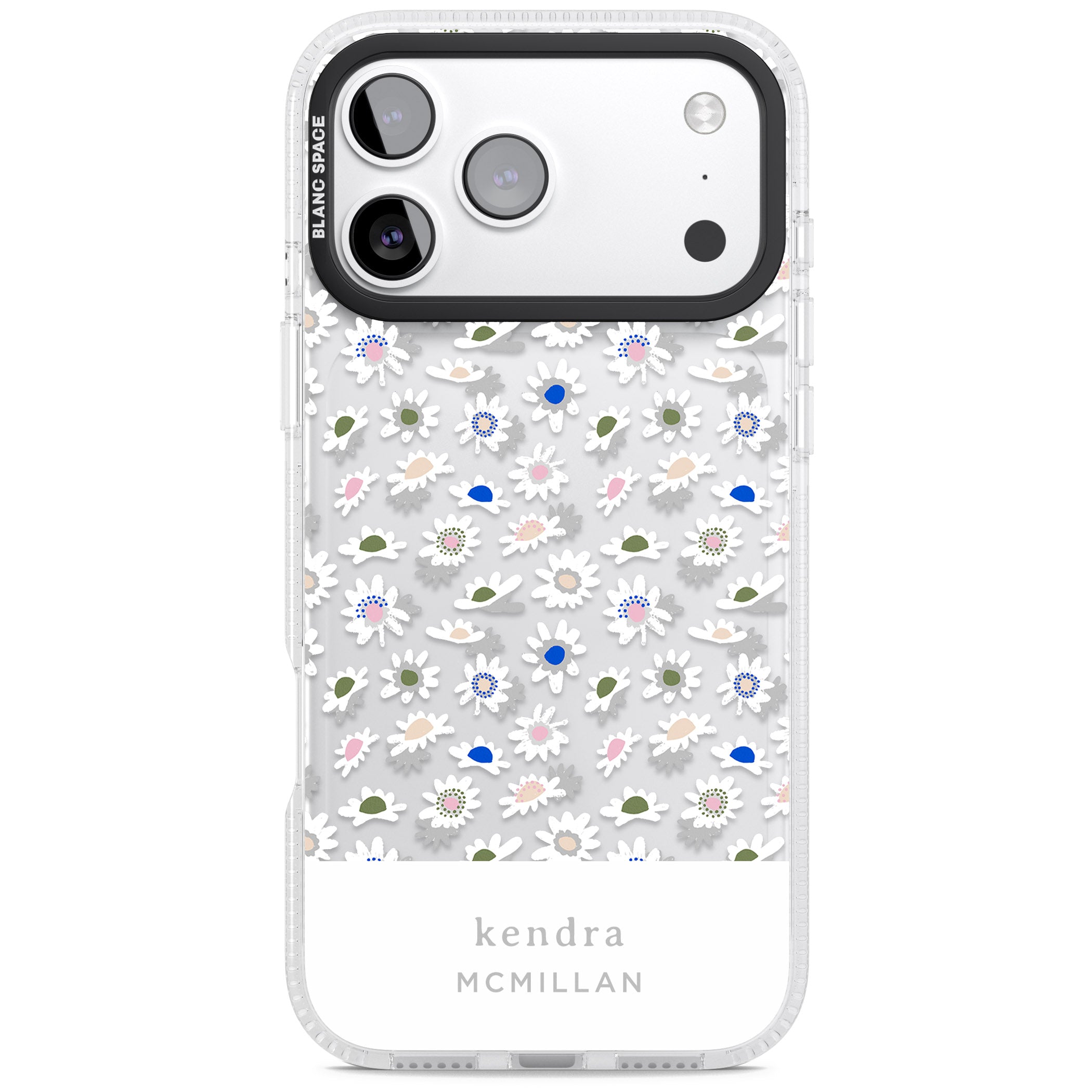 Personalised Grey & White Daisies iPhone 17 Pro Impact Air Clear Phone Case