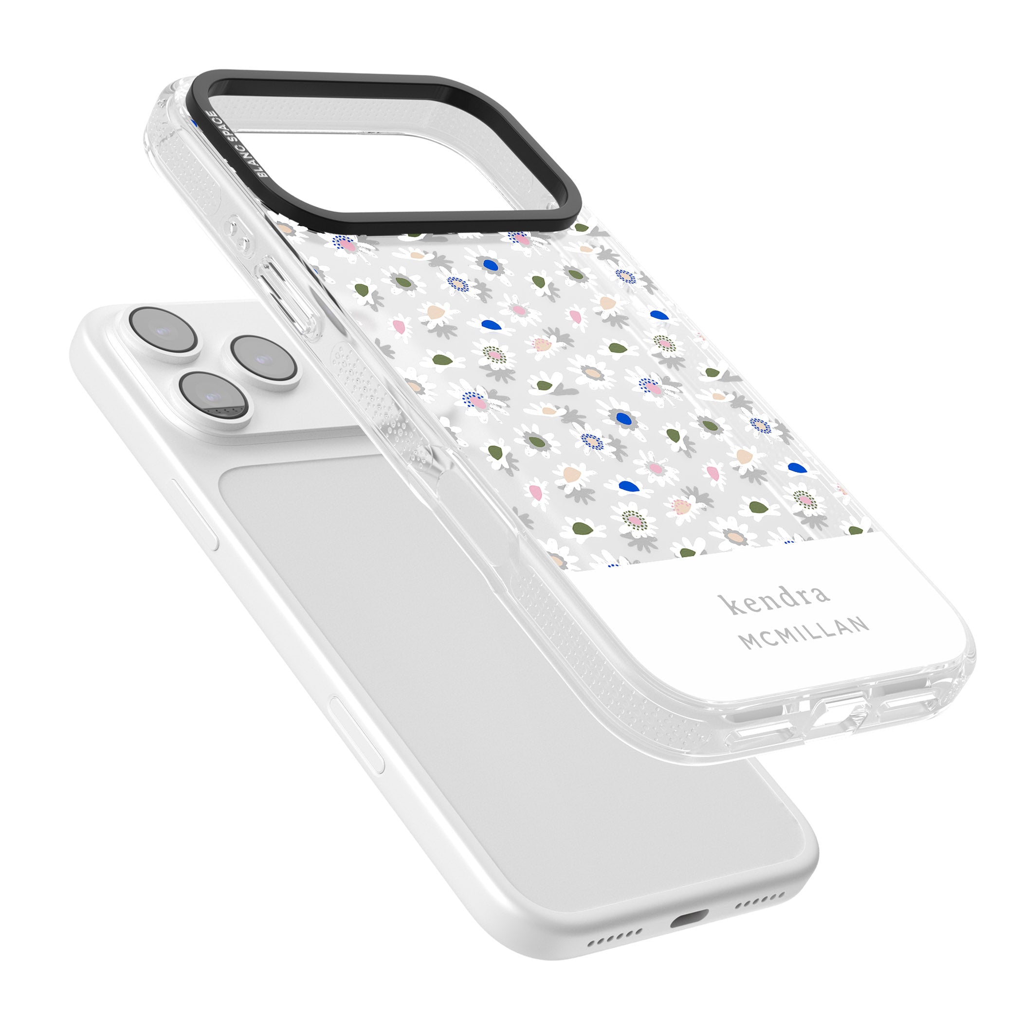 Personalised Grey & White Daisies iPhone 17 Pro Impact Air Clear Phone Case Colours