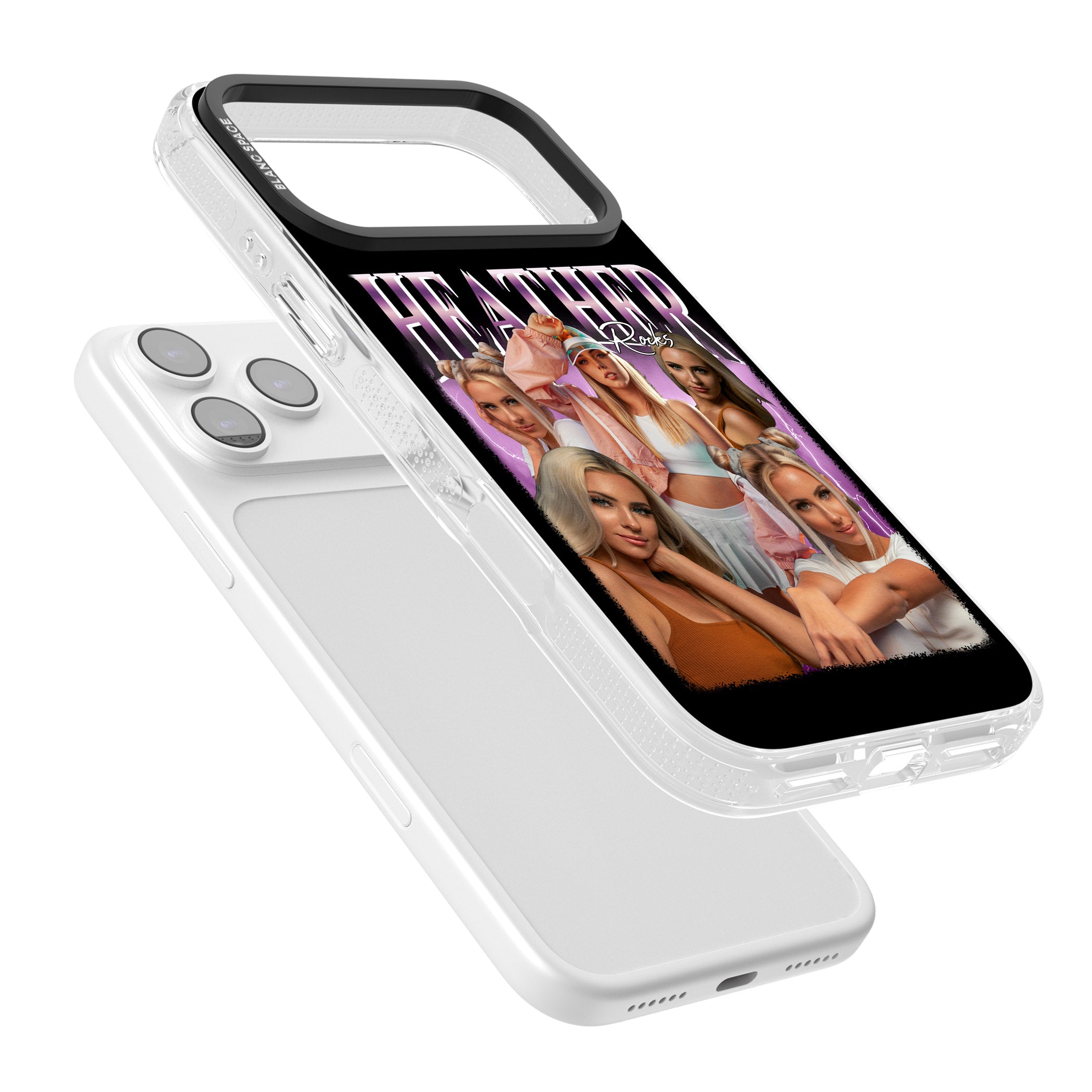 Personalised Airbrush Name & Photo Collage (Pink) iPhone 17 Pro Impact Air Clear Phone Case Colours