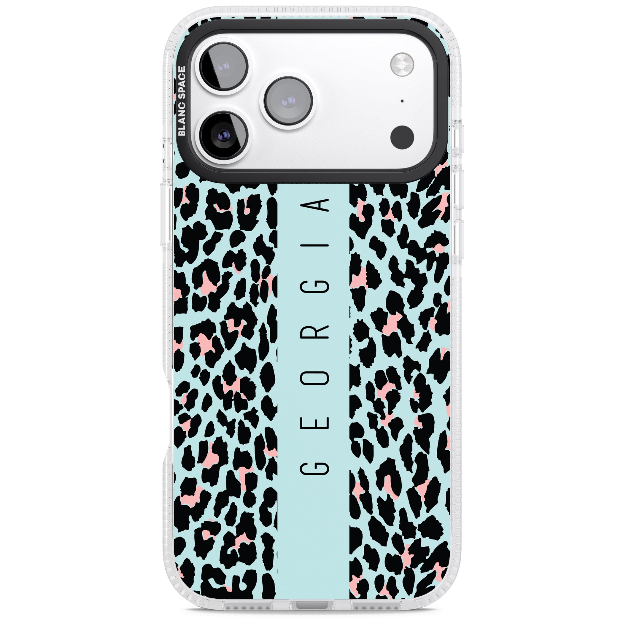 Personalised Blue Leopard iPhone 17 Pro Impact Air Clear Phone Case