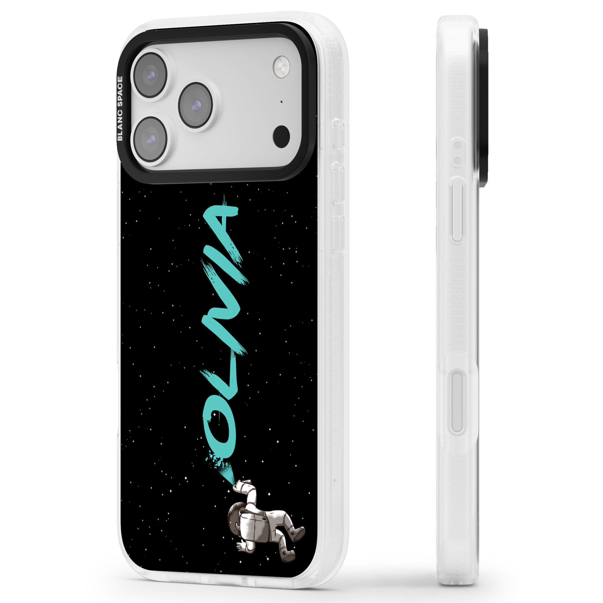 Personalised Astronaut Graffiti iPhone 17 Pro Impact Air Clear Phone Case Side Profile