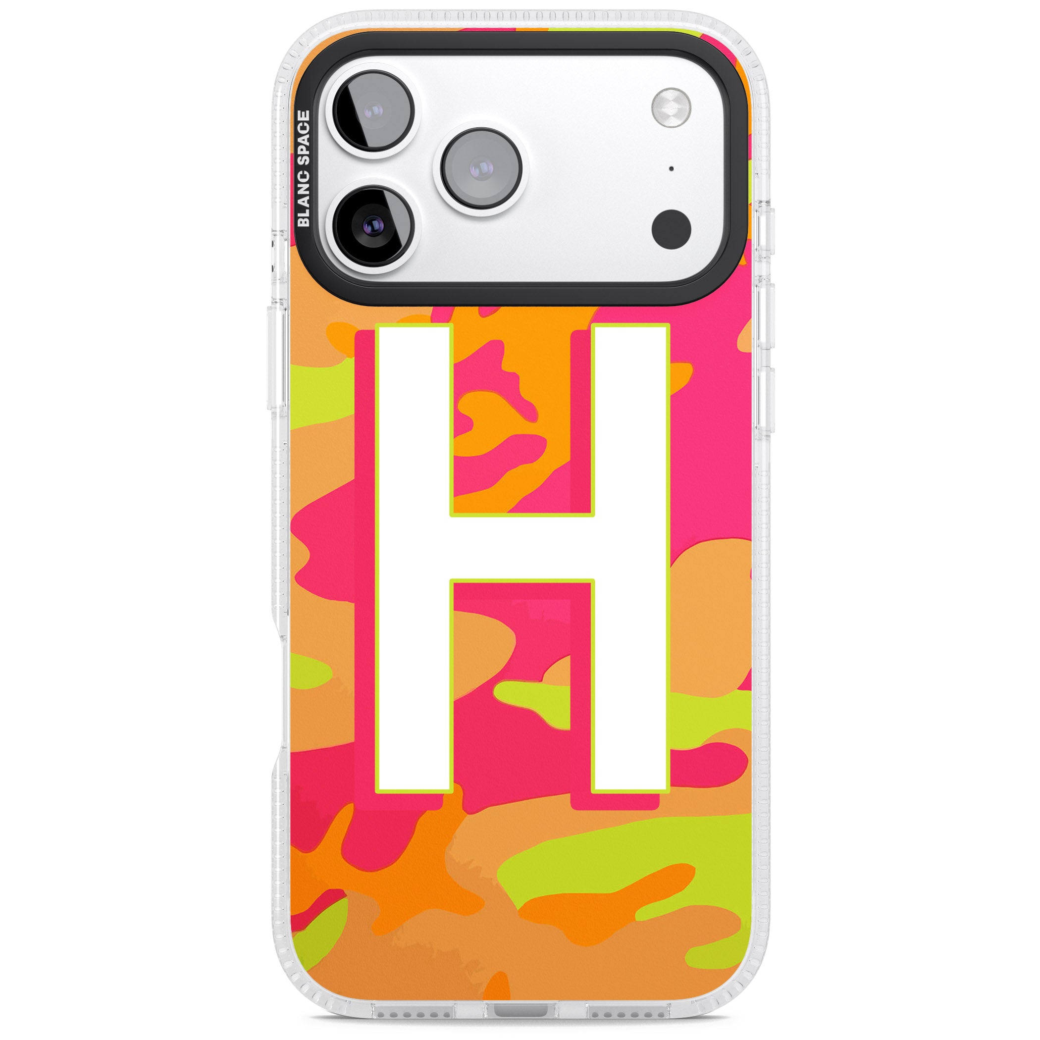 Personalised Neon Camo iPhone 17 Pro Impact Air Clear Phone Case