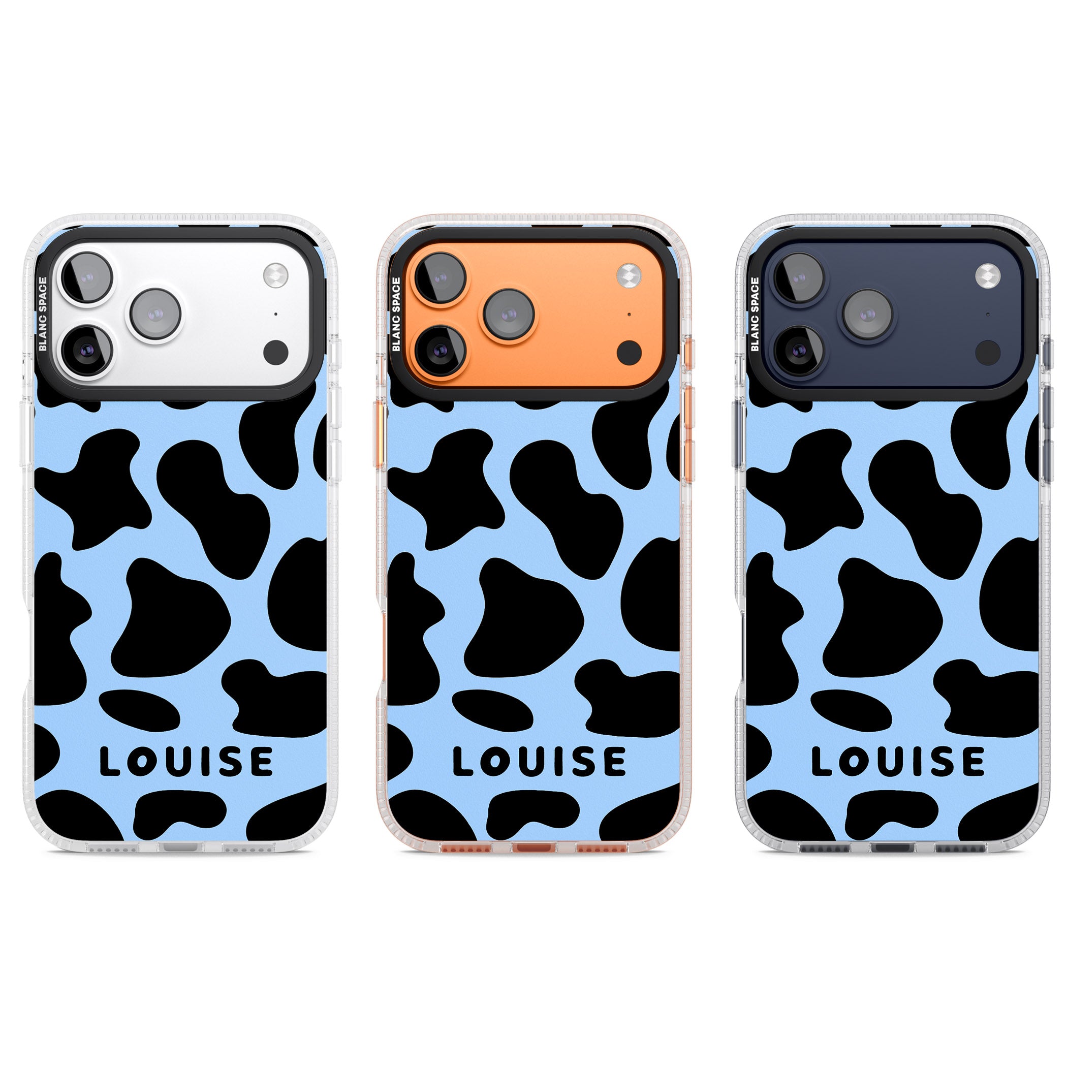 Personalised Blue And Black Cow Print iPhone 17 Pro Impact Air Clear Phone Case APT Impact Protection