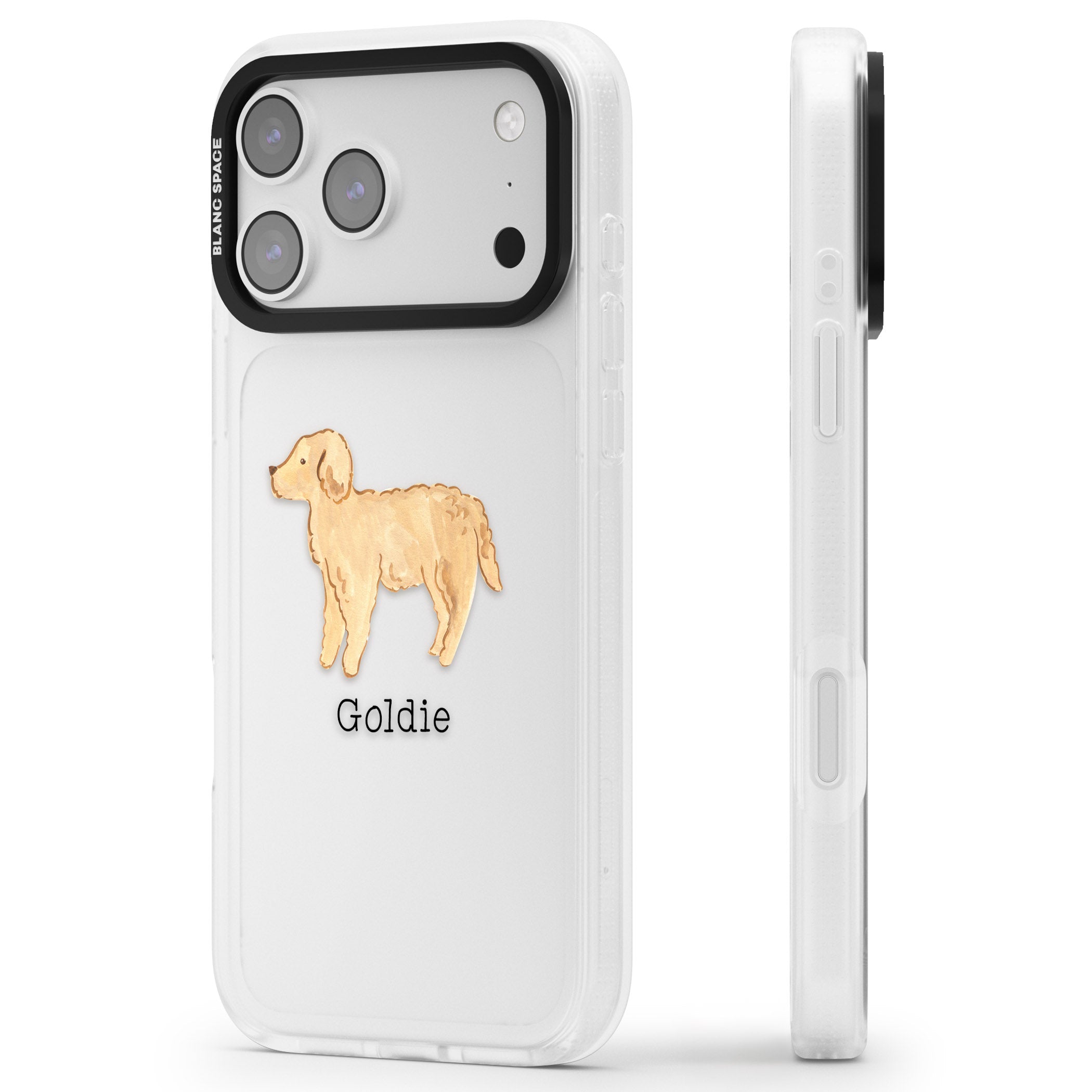 Personalised Goldendoodle iPhone 17 Pro Impact Air Clear Phone Case Side Profile