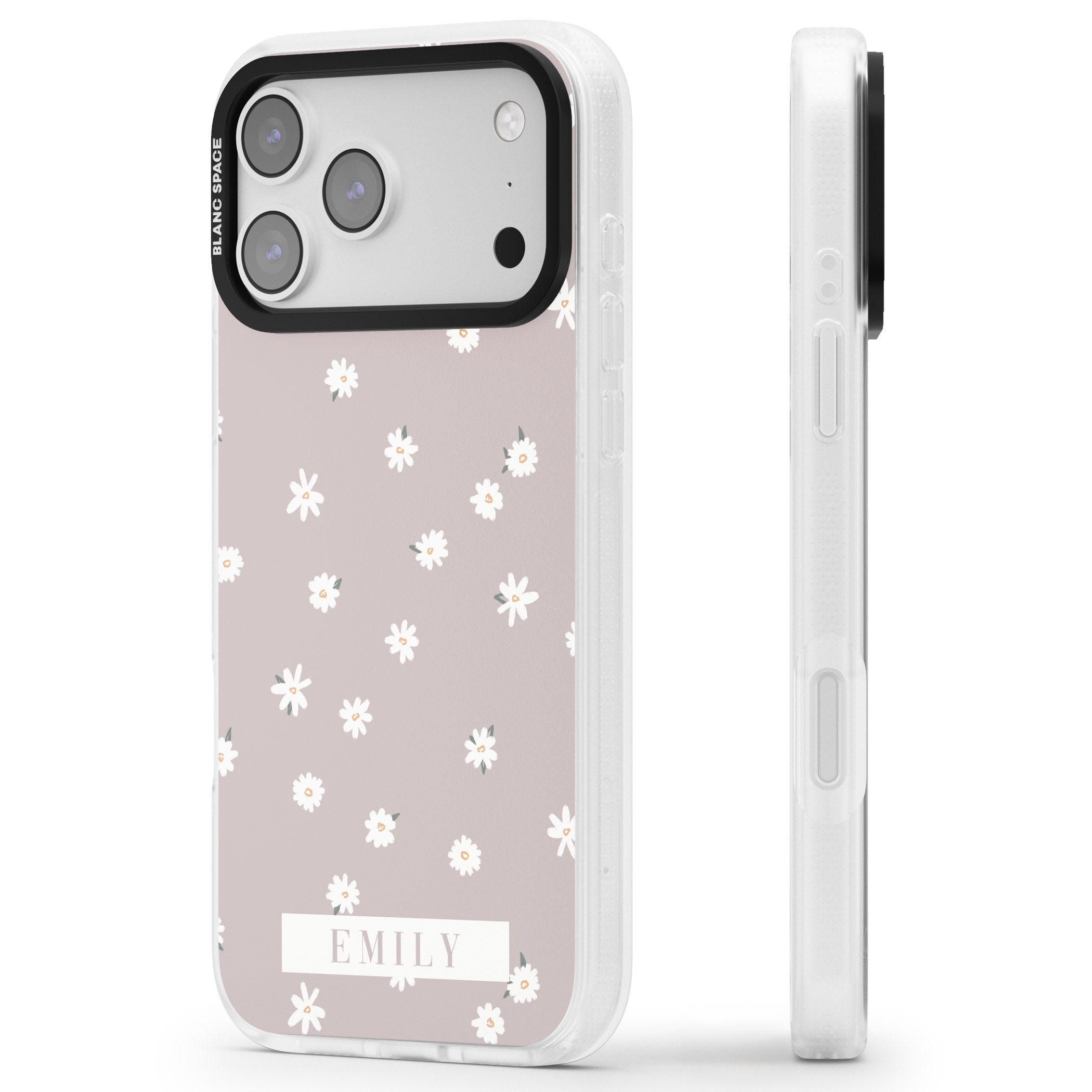 Personalised Dusty Daisy iPhone 17 Pro Impact Air Clear Phone Case Side Profile