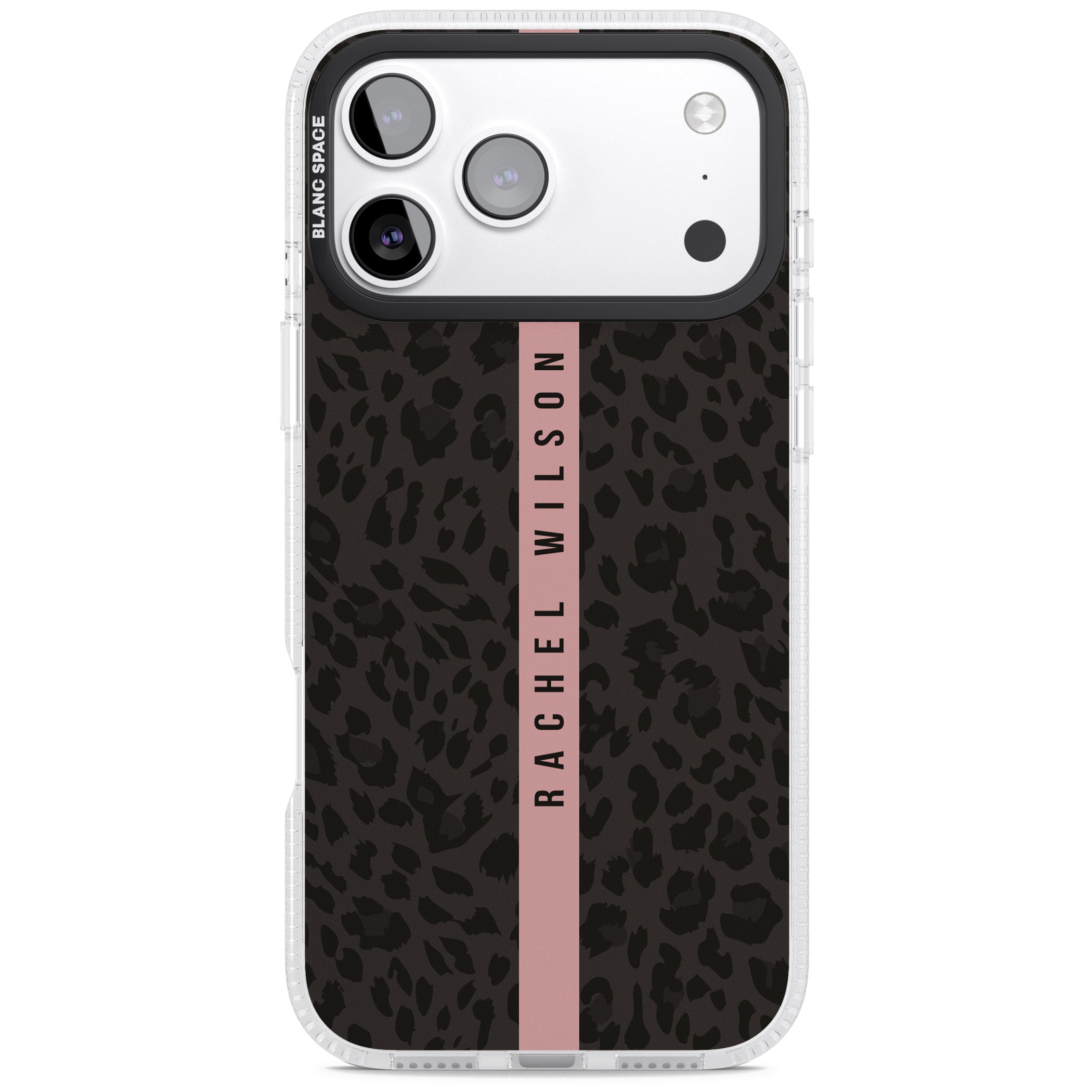 Personalised Pink Stripe Leopard iPhone 17 Pro Impact Air Clear Phone Case