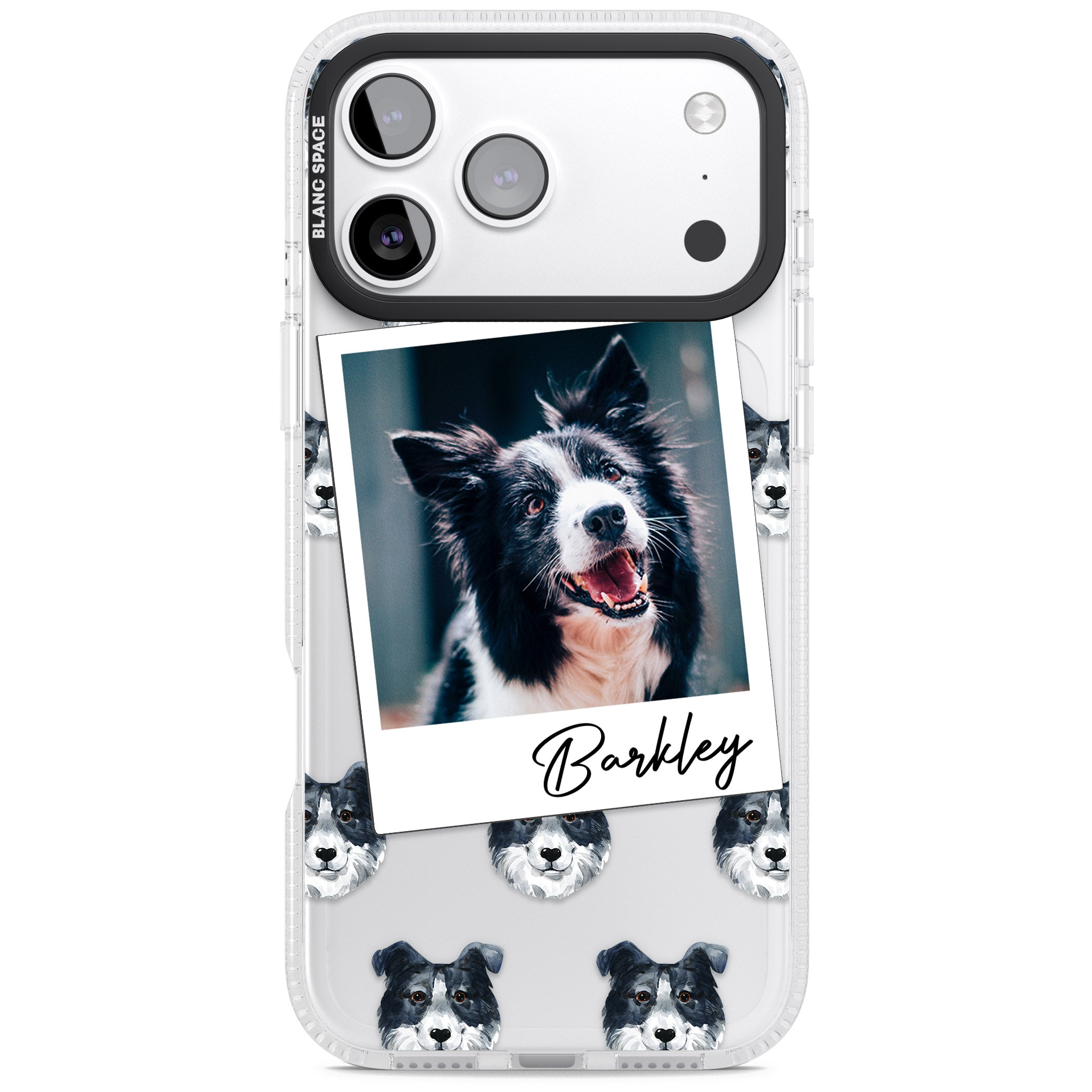 Personalised Border Collie Instant Camera Photo iPhone 17 Pro Impact Air Clear Phone Case