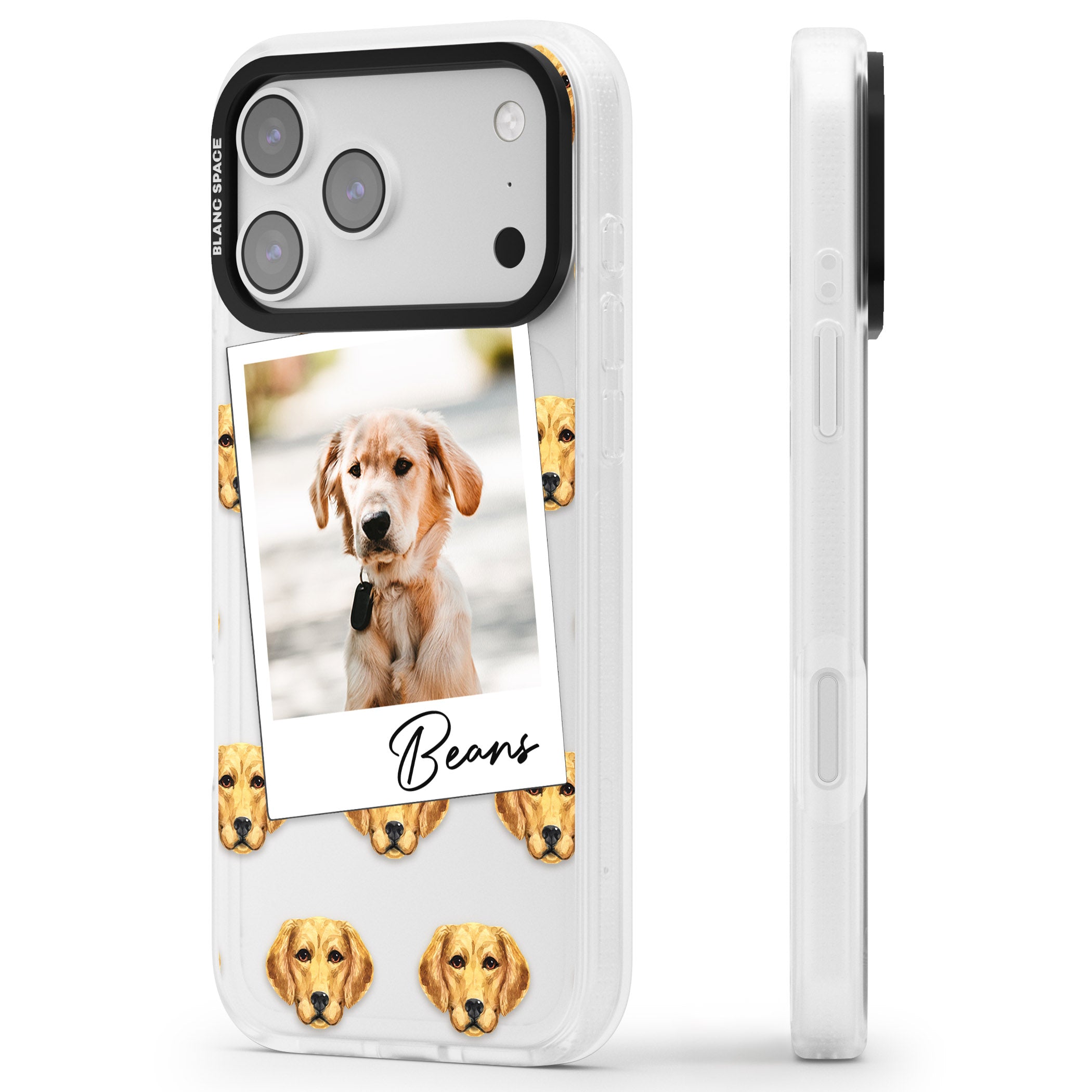 Personalised Labrador Instant Camera Photo iPhone 17 Pro Impact Air Clear Phone Case Side Profile