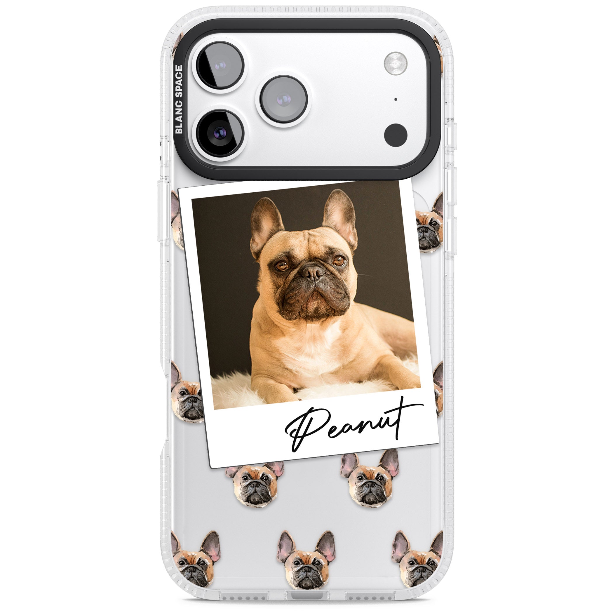 Personalised Tan French Bulldog Instant Camera Photo iPhone 17 Pro Impact Air Clear Phone Case