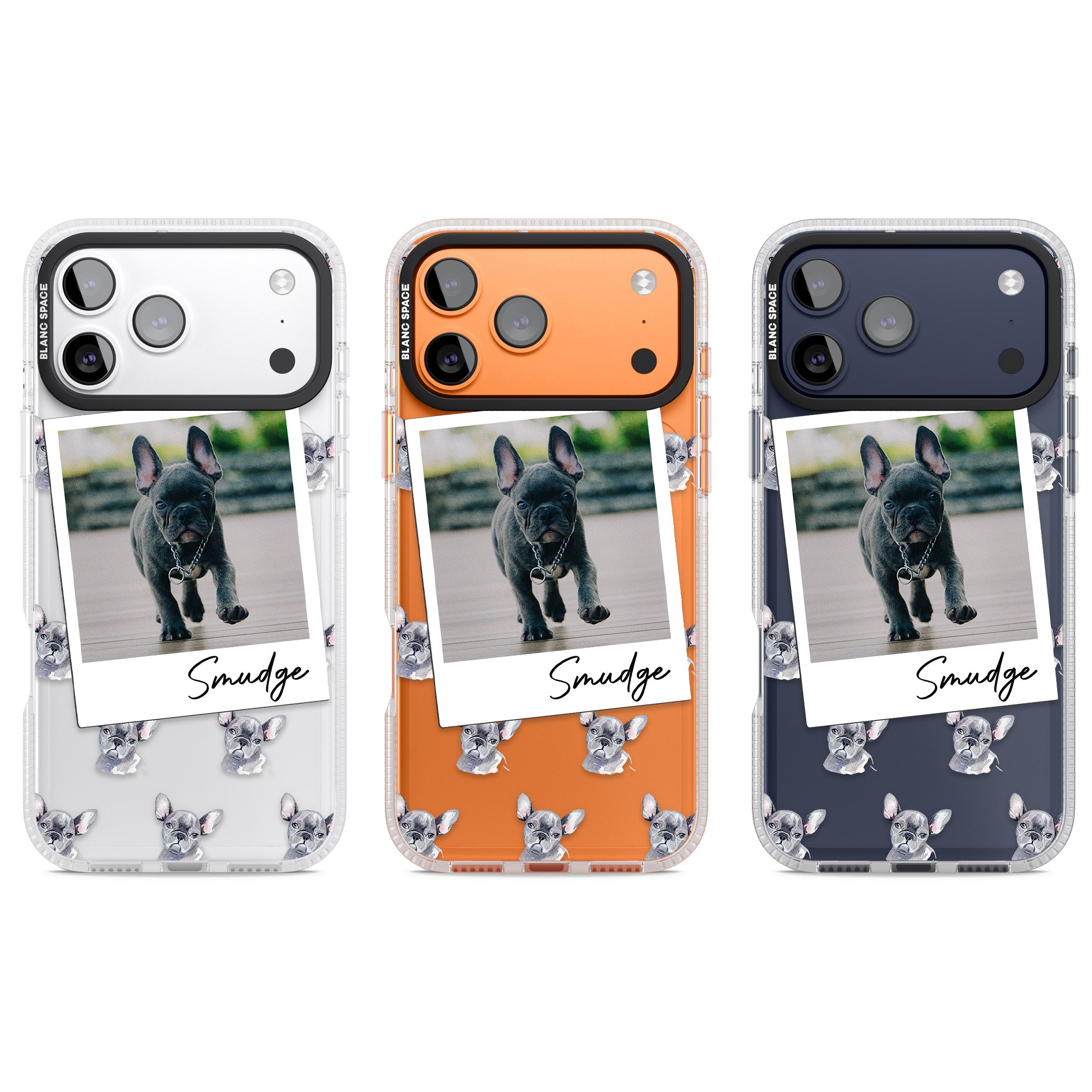 Personalised Grey French Bulldog Instant Camera Photo iPhone 17 Pro Impact Air Clear Phone Case APT Impact Protection