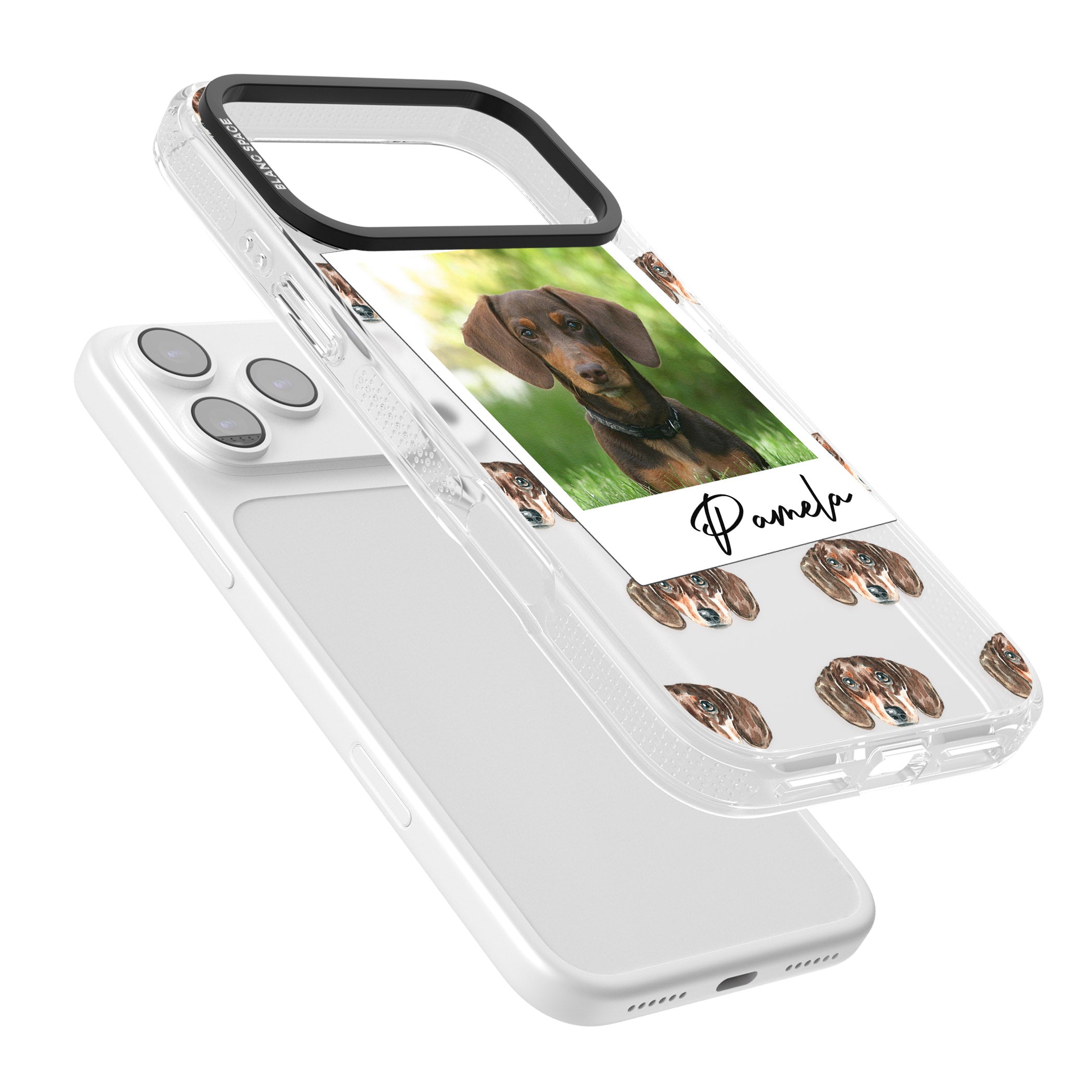 Personalised Brown Dachshund Instant Camera Photo iPhone 17 Pro Impact Air Clear Phone Case Colours