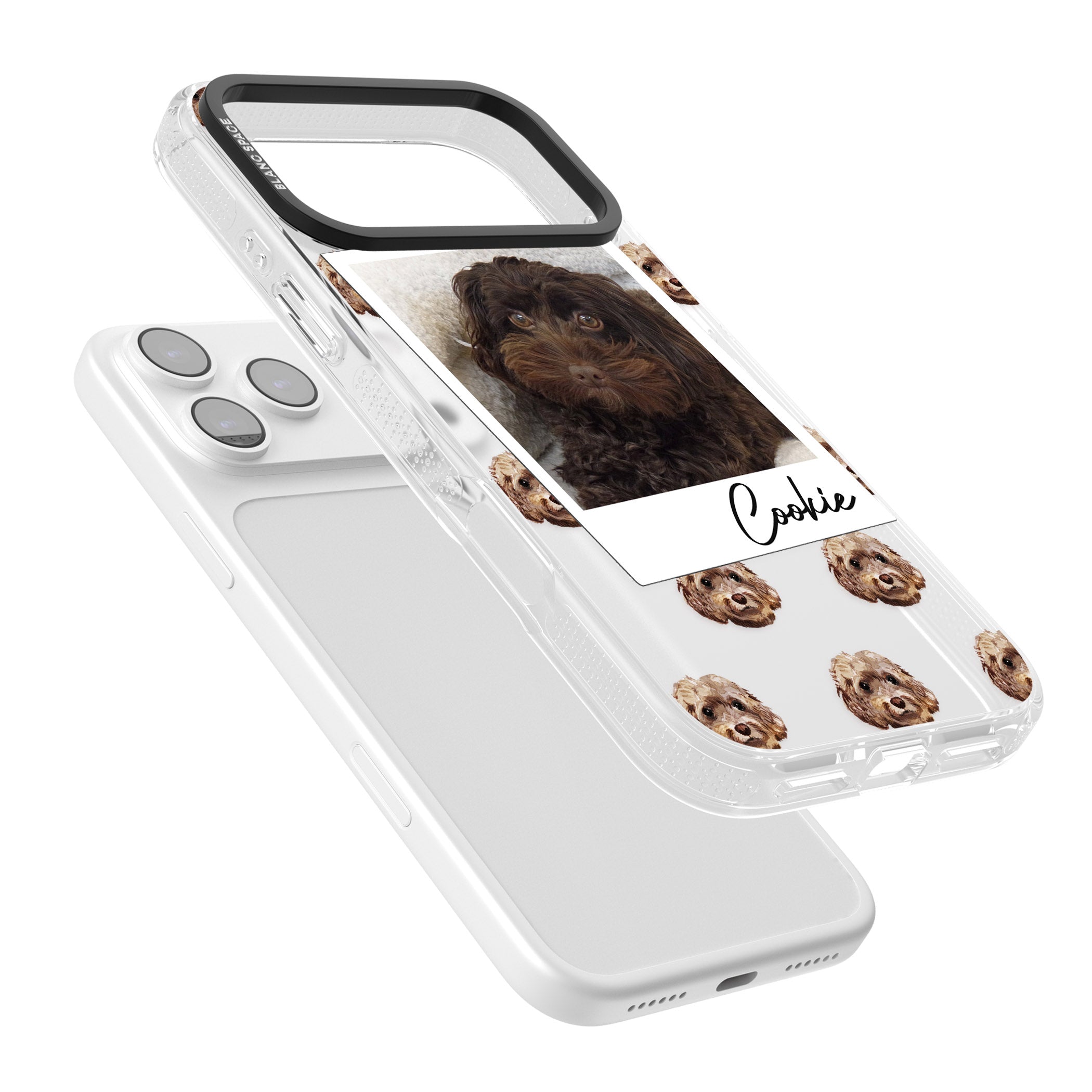 Personalised Brown Cockapoo Instant Camera Photo iPhone 17 Pro Impact Air Clear Phone Case Colours