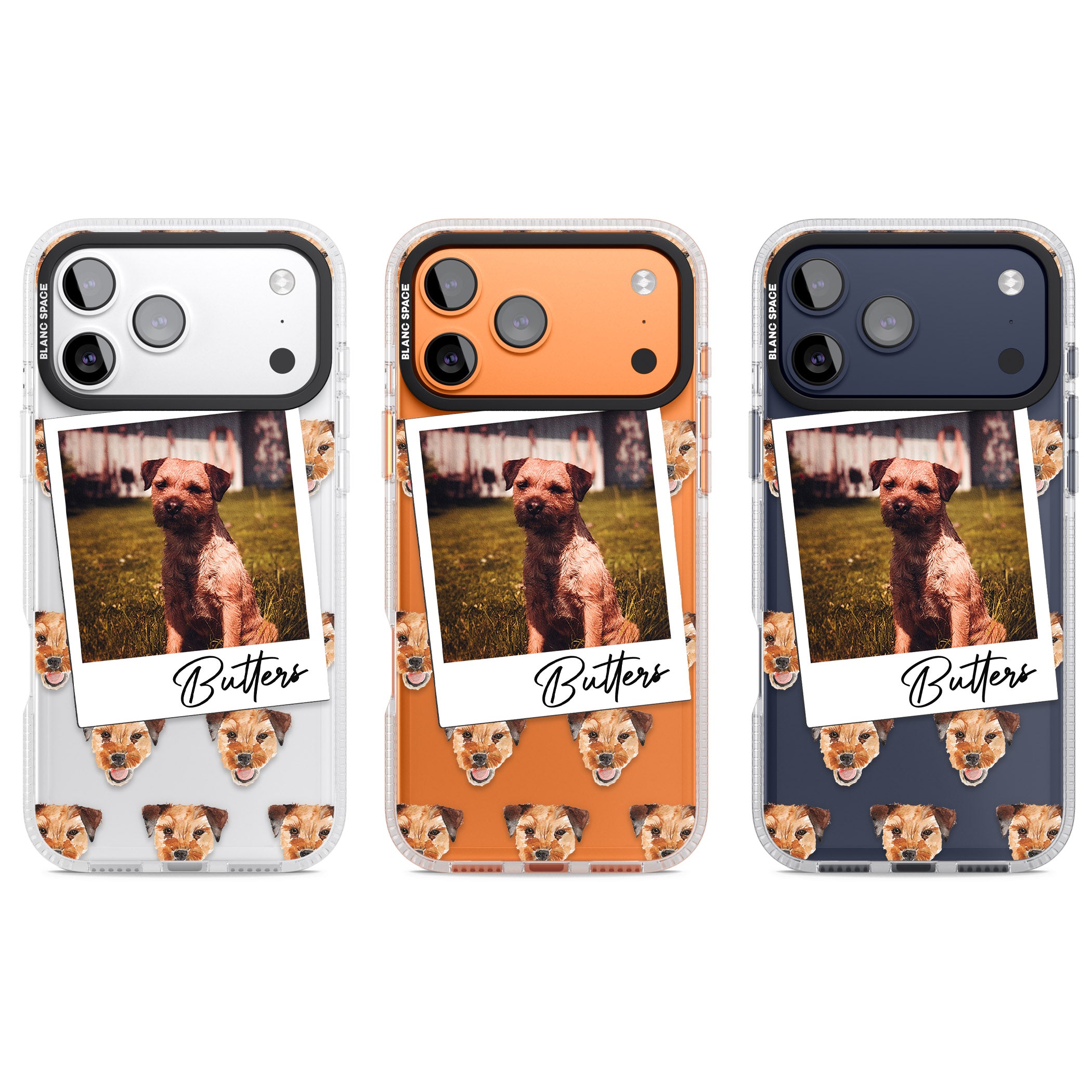 Personalised Border Terrier Instant Camera Photo iPhone 17 Pro Impact Air Clear Phone Case APT Impact Protection