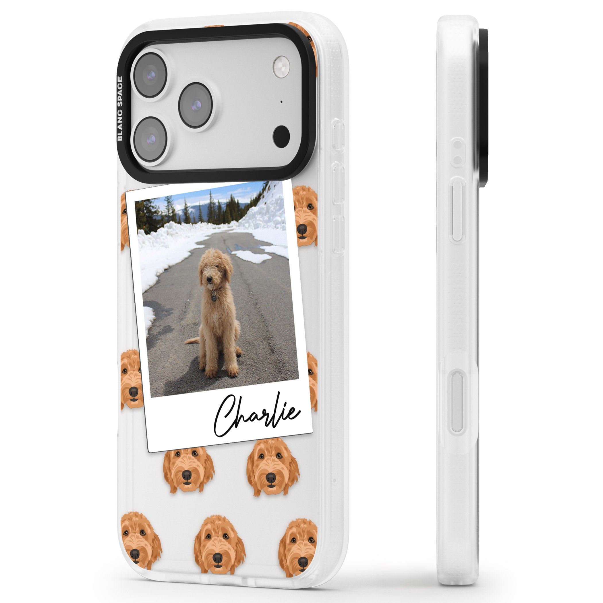 Personalised Golden Doodle Dog Photo iPhone 17 Pro Impact Air Clear Phone Case Side Profile