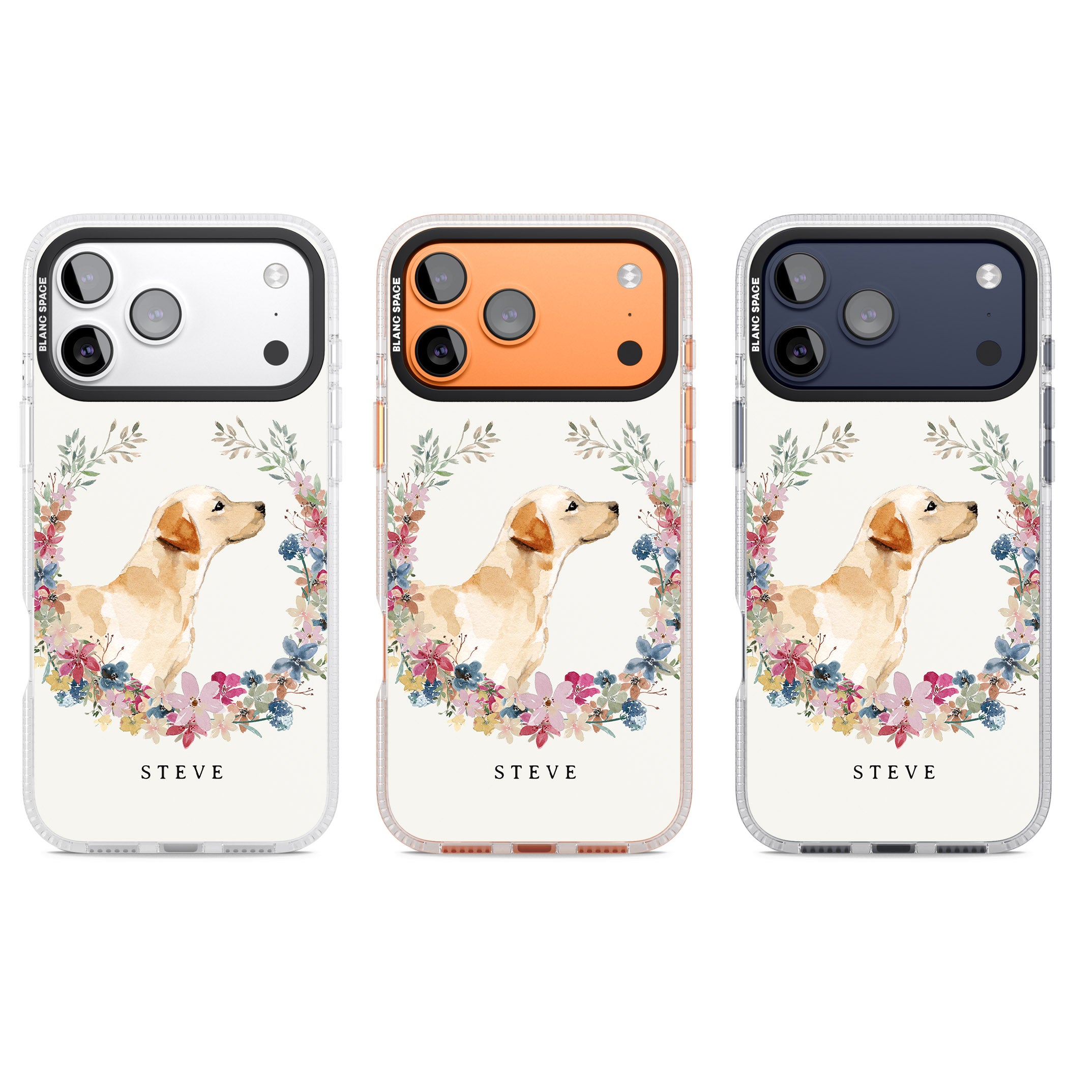 Personalised Yellow Labrador Floral Portrait iPhone 17 Pro Impact Air Clear Phone Case APT Impact Protection