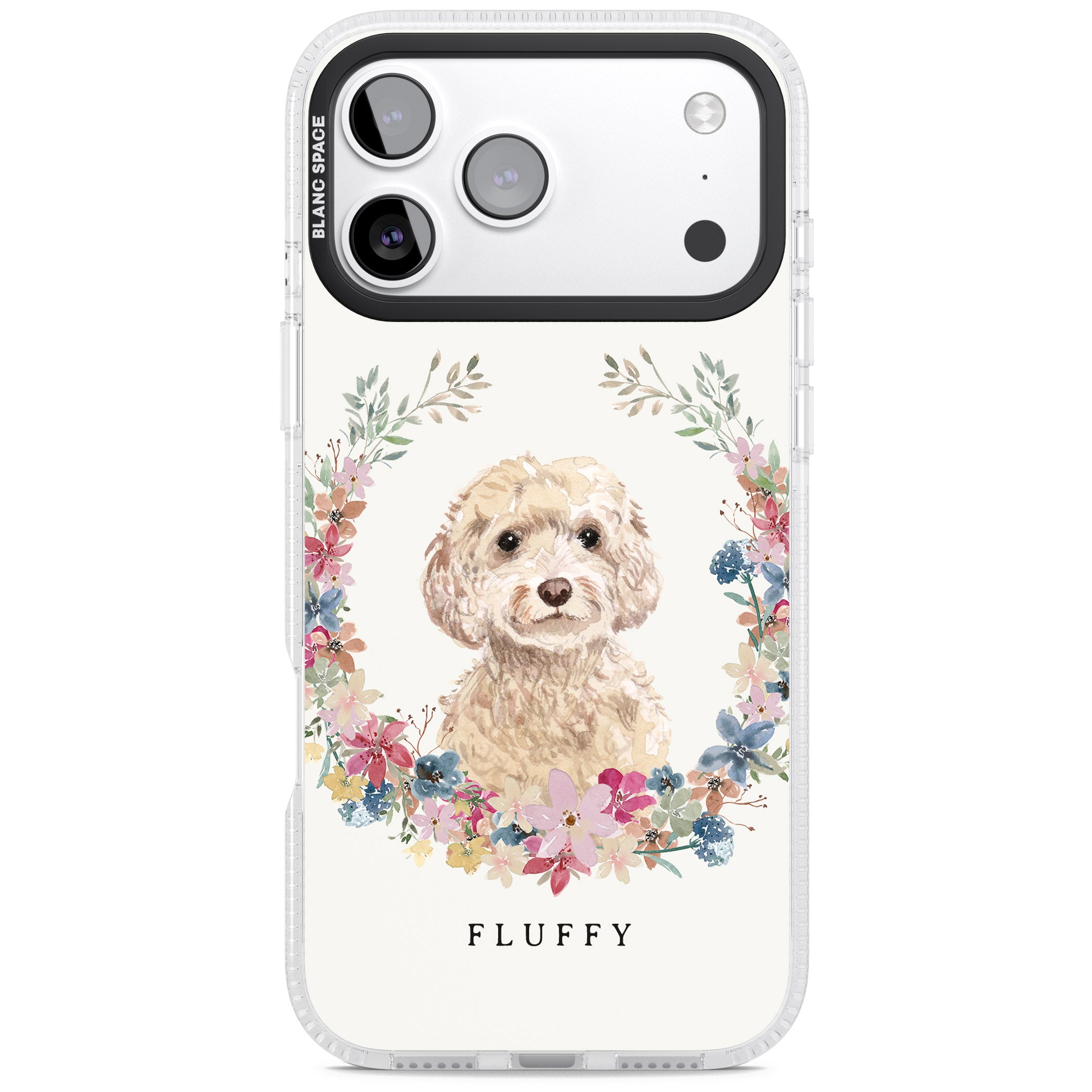 Personalised Champagne Cockapoo Floral Portrait iPhone 17 Pro Impact Air Clear Phone Case