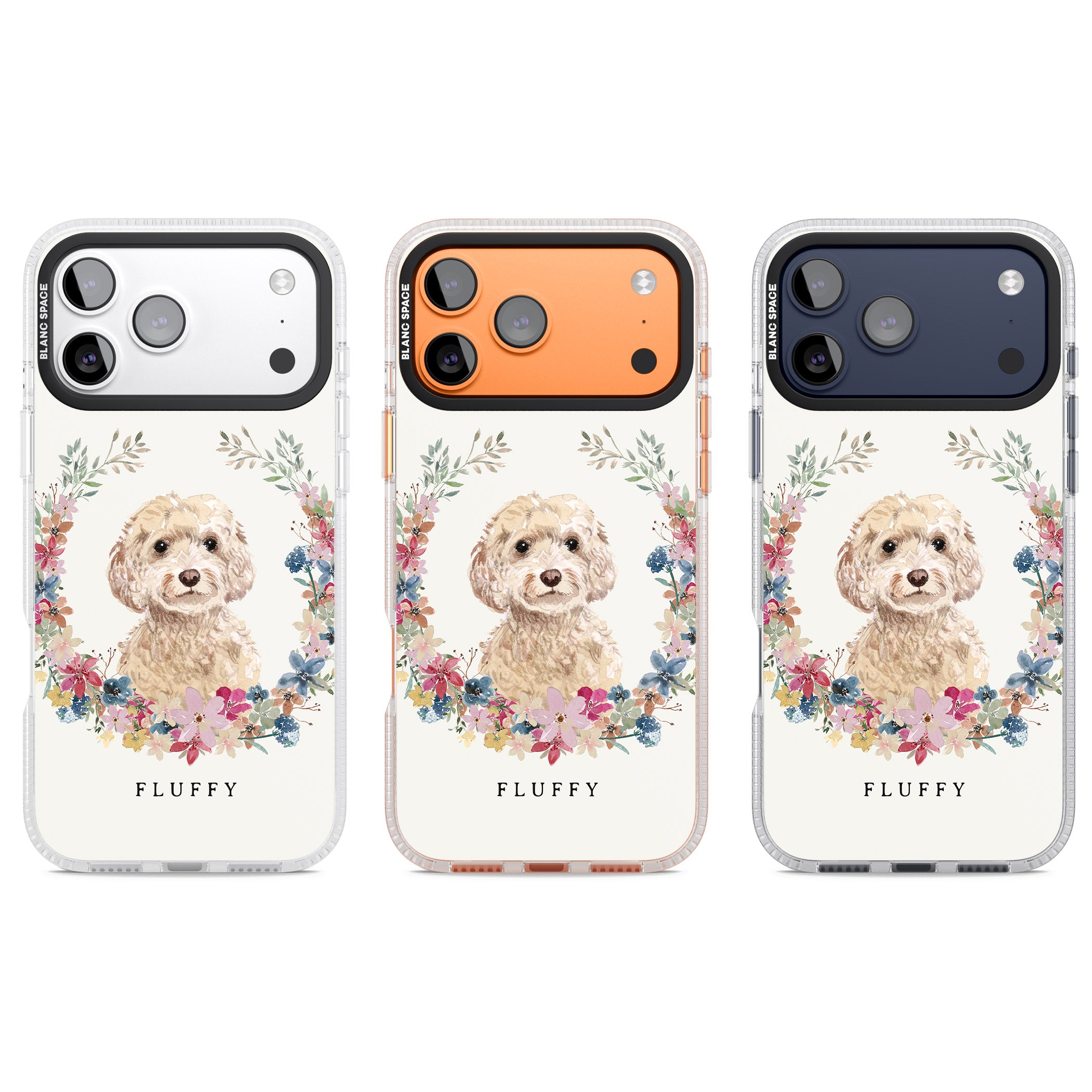 Personalised Champagne Cockapoo Floral Portrait iPhone 17 Pro Impact Air Clear Phone Case APT Impact Protection
