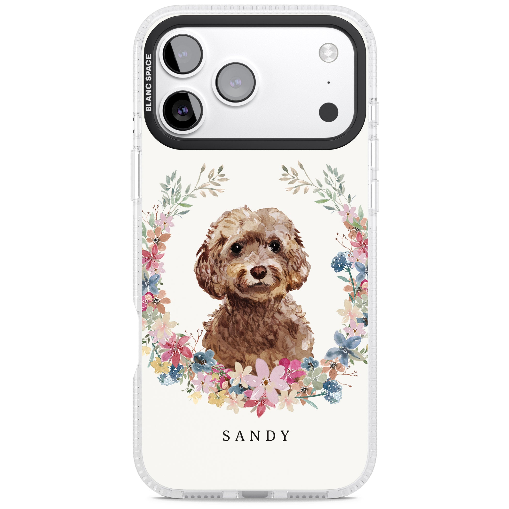 Personalised Brown Cockapoo Floral Portrait iPhone 17 Pro Impact Air Clear Phone Case