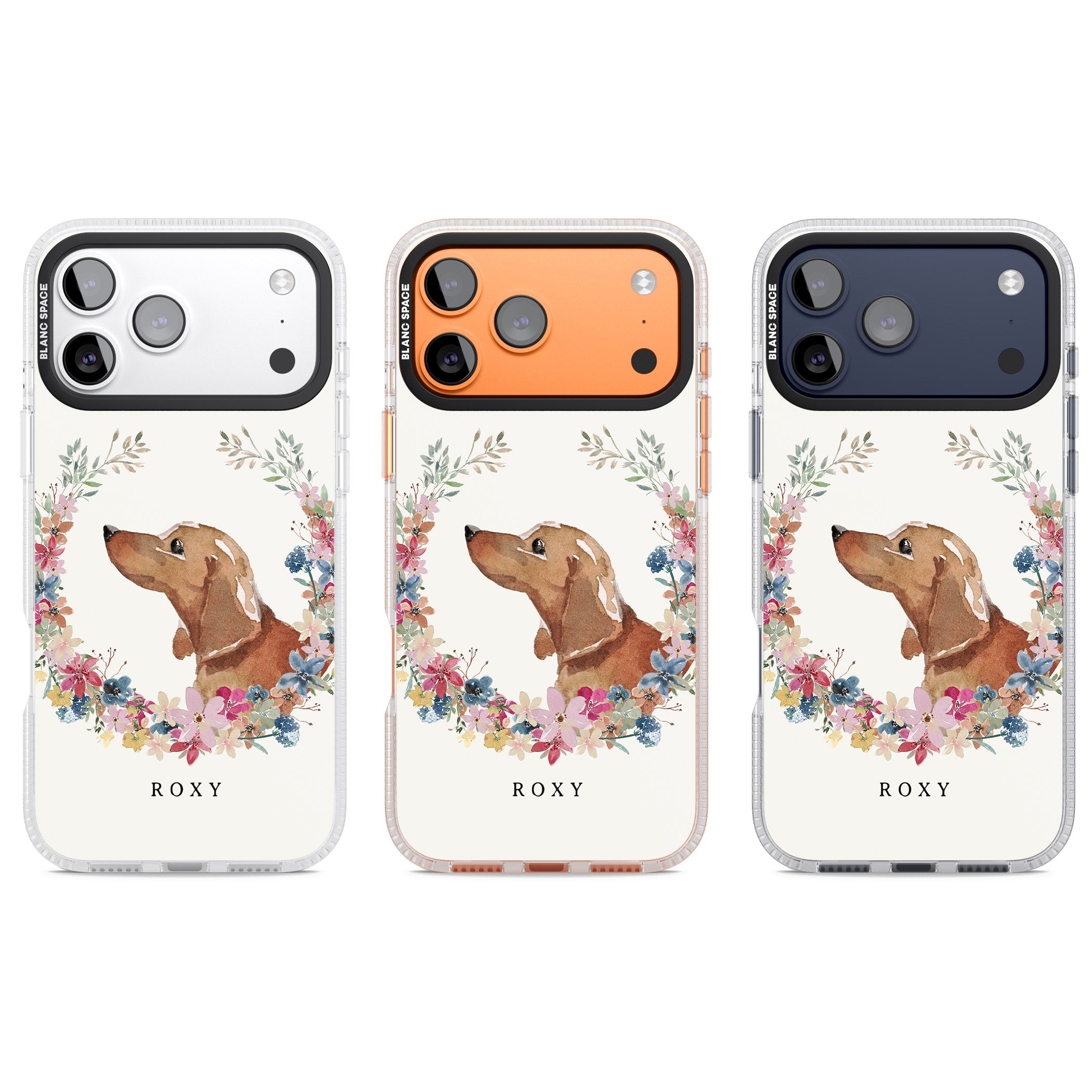 Personalised Tan Dachshund Floral Portrait iPhone 17 Pro Impact Air Clear Phone Case APT Impact Protection