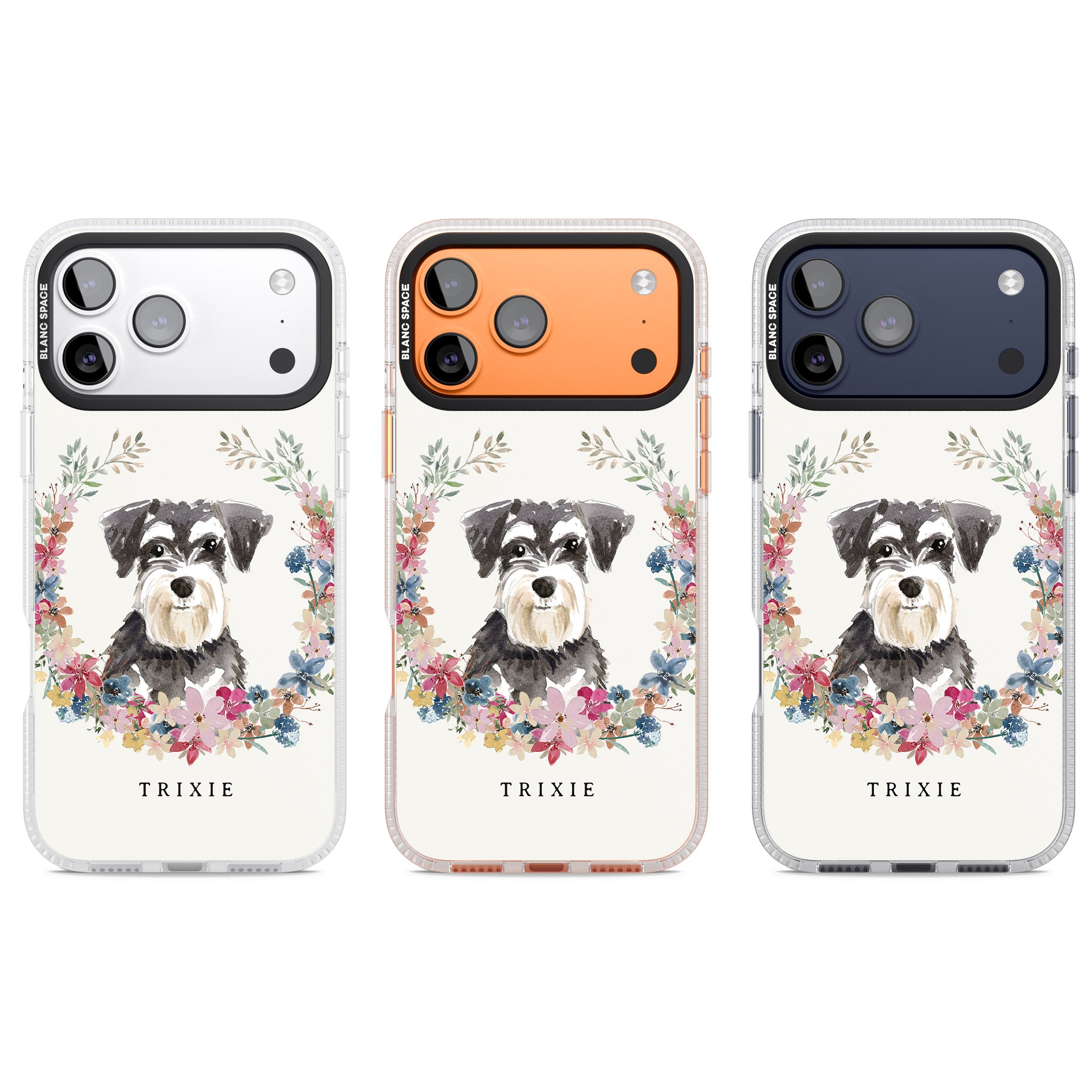 Personalised Watercolor Schnauzer Floral Portrait iPhone 17 Pro Impact Air Clear Phone Case APT Impact Protection