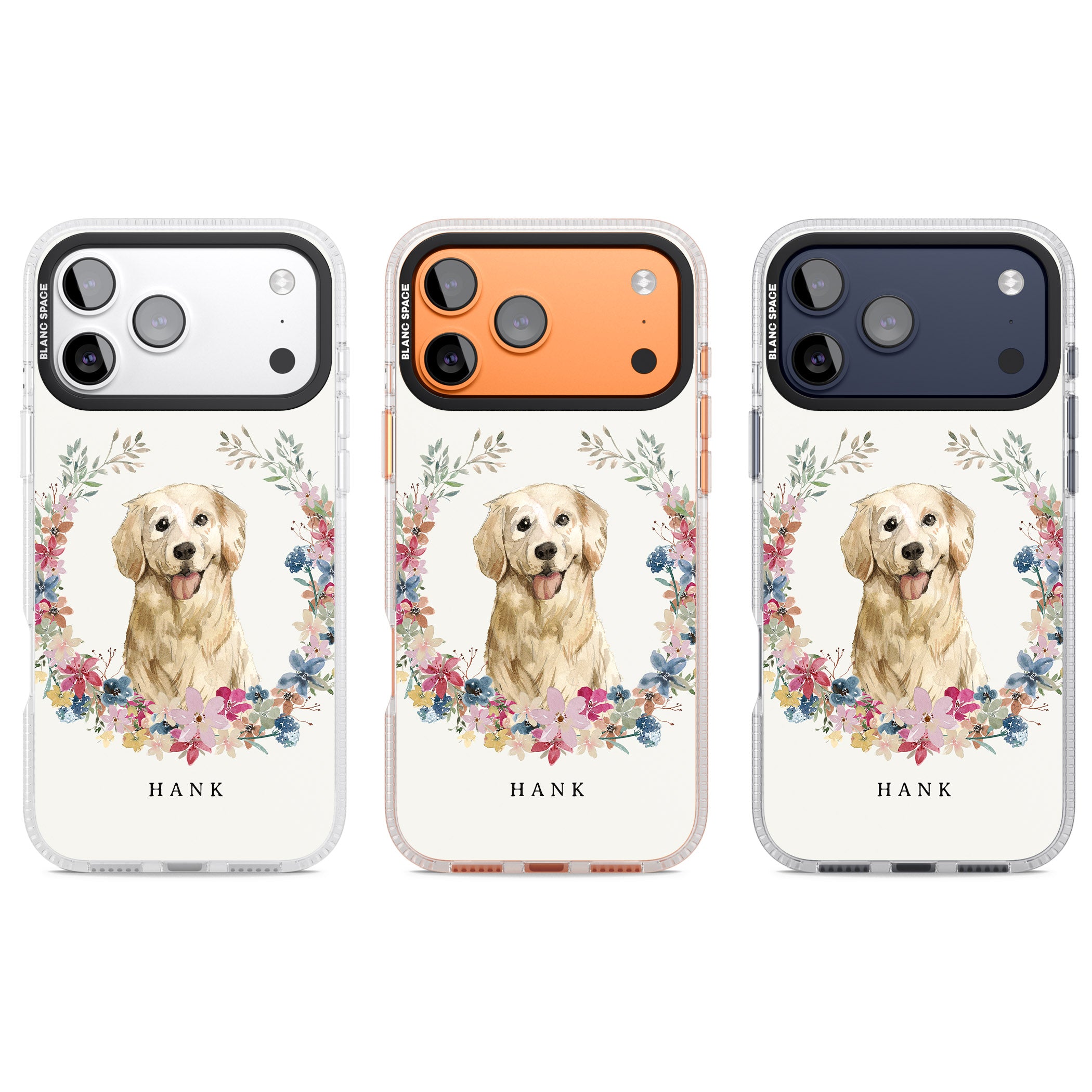 Personalised Golden Retriever Floral Portrait iPhone 17 Pro Impact Air Clear Phone Case APT Impact Protection