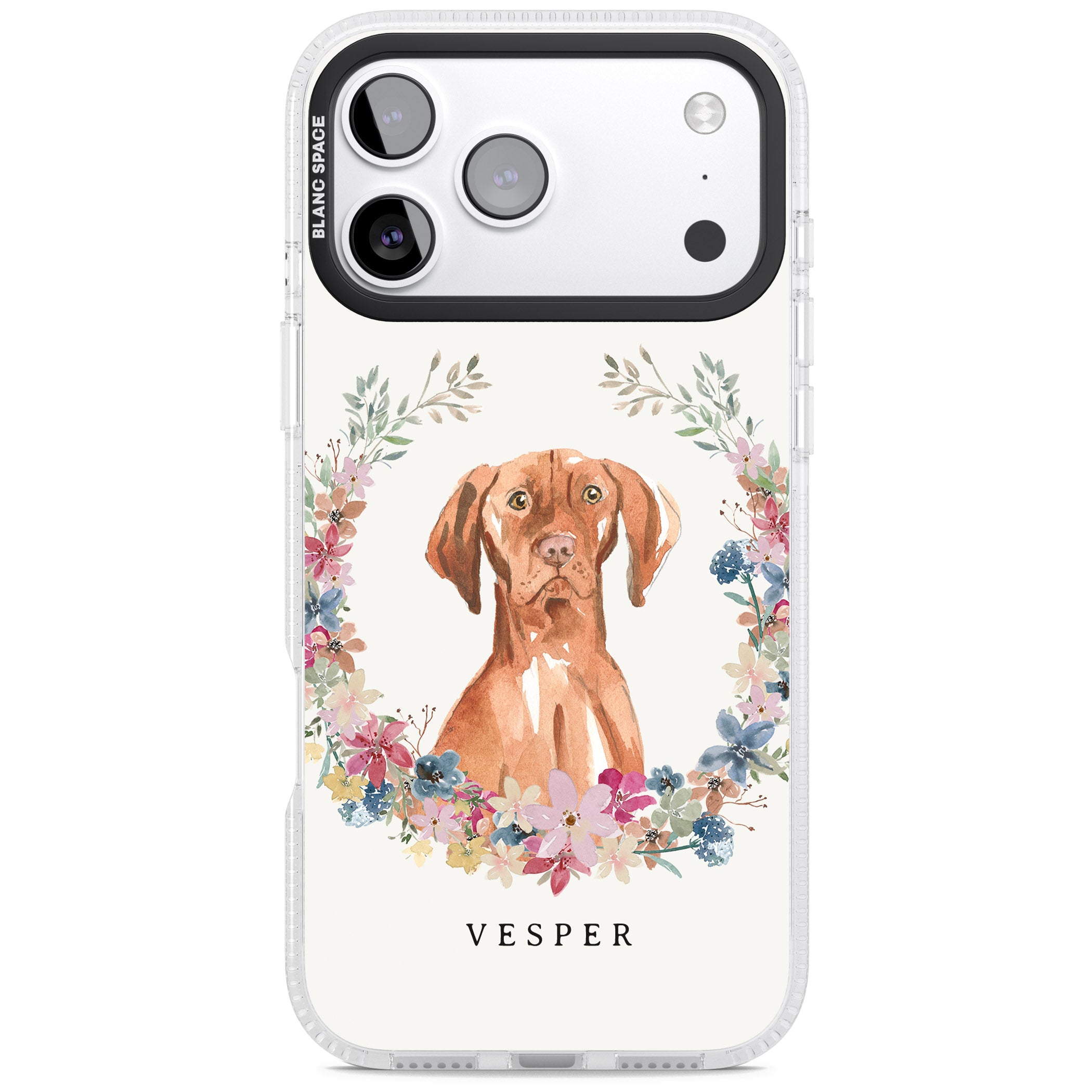 Personalised Hungarian Vizsla Floral Portrait iPhone 17 Pro Impact Air Clear Phone Case