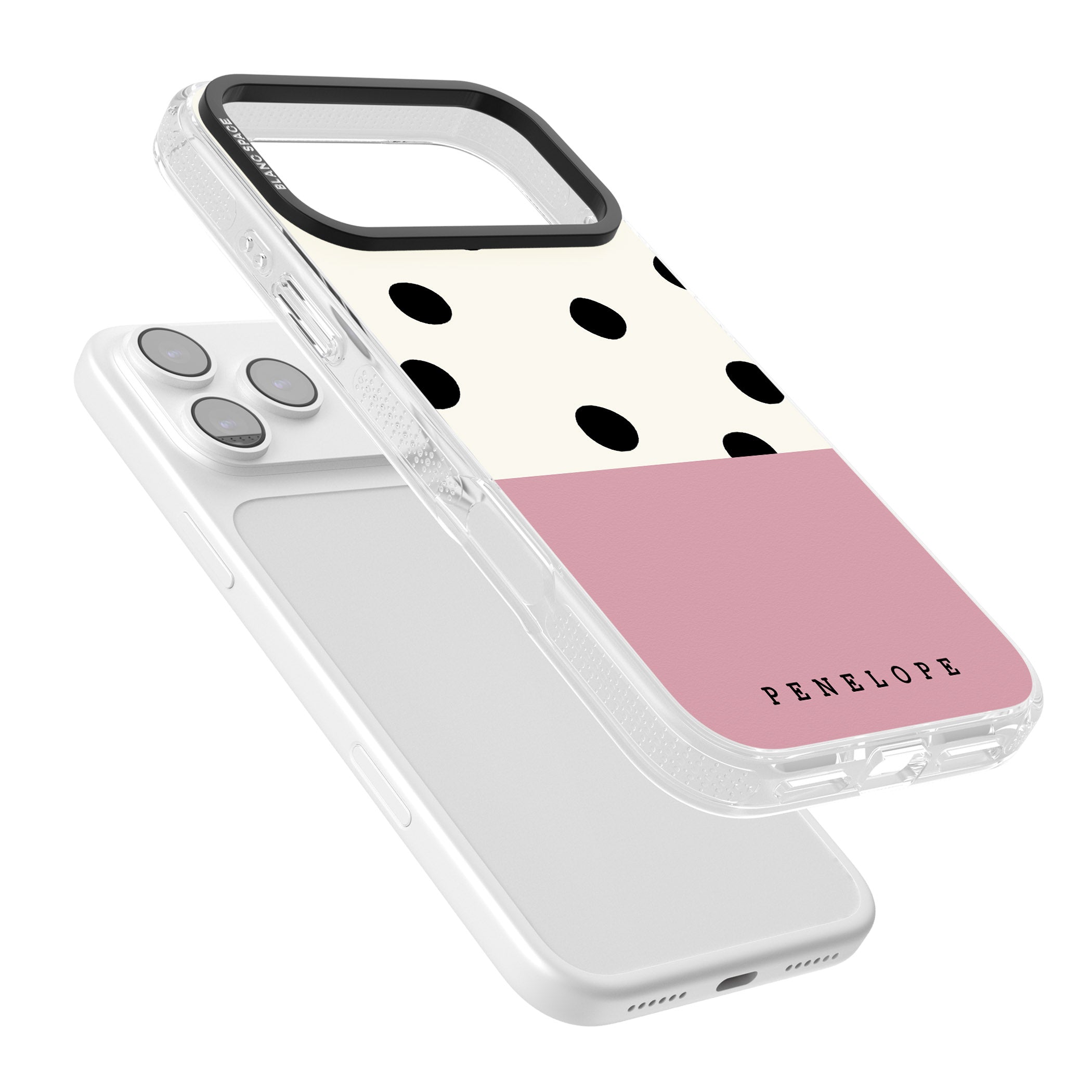 Personalised Pink Border Polka Dot iPhone 17 Pro Impact Air Clear Phone Case Colours