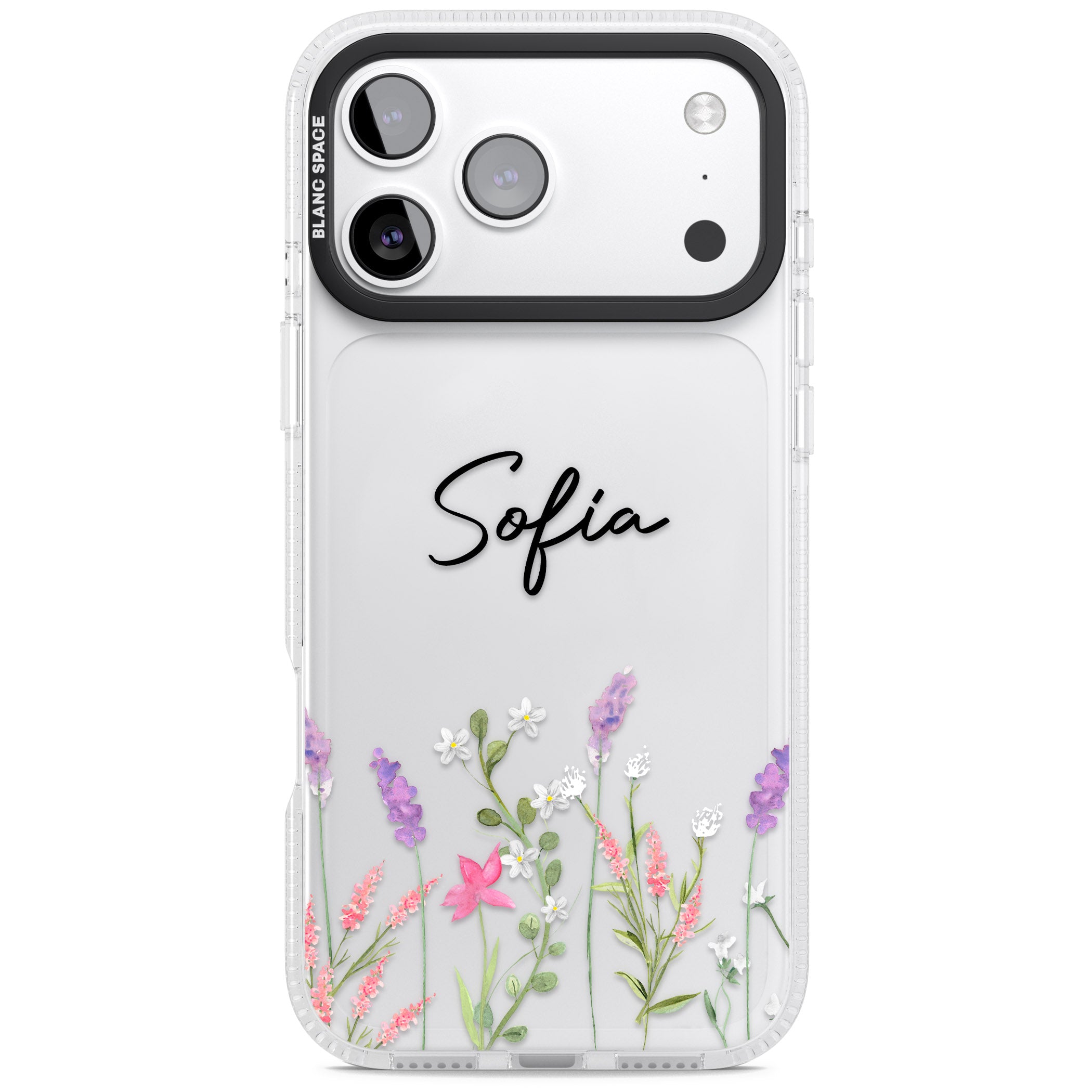 Personalised Lavender Wildflowers iPhone 17 Pro Impact Air Clear Phone Case