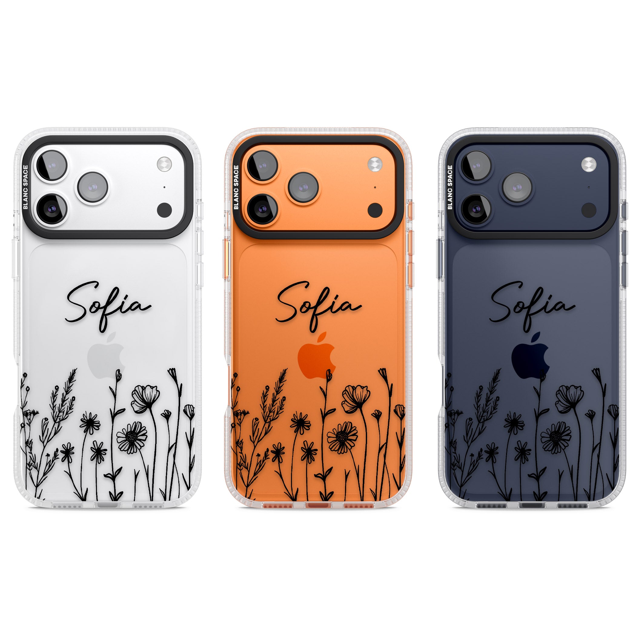 Personalised Black Wildflowers iPhone 17 Pro Impact Air Clear Phone Case APT Impact Protection