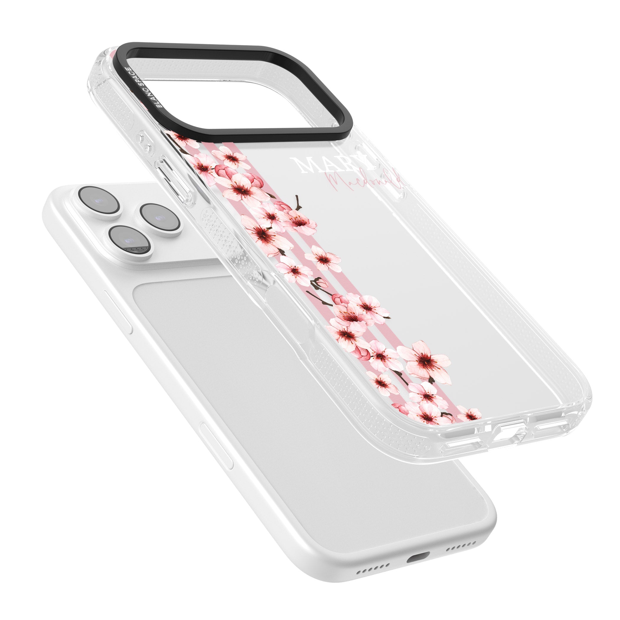Personalised Cherry Blossom Stripes iPhone 17 Pro Impact Air Clear Phone Case Colours