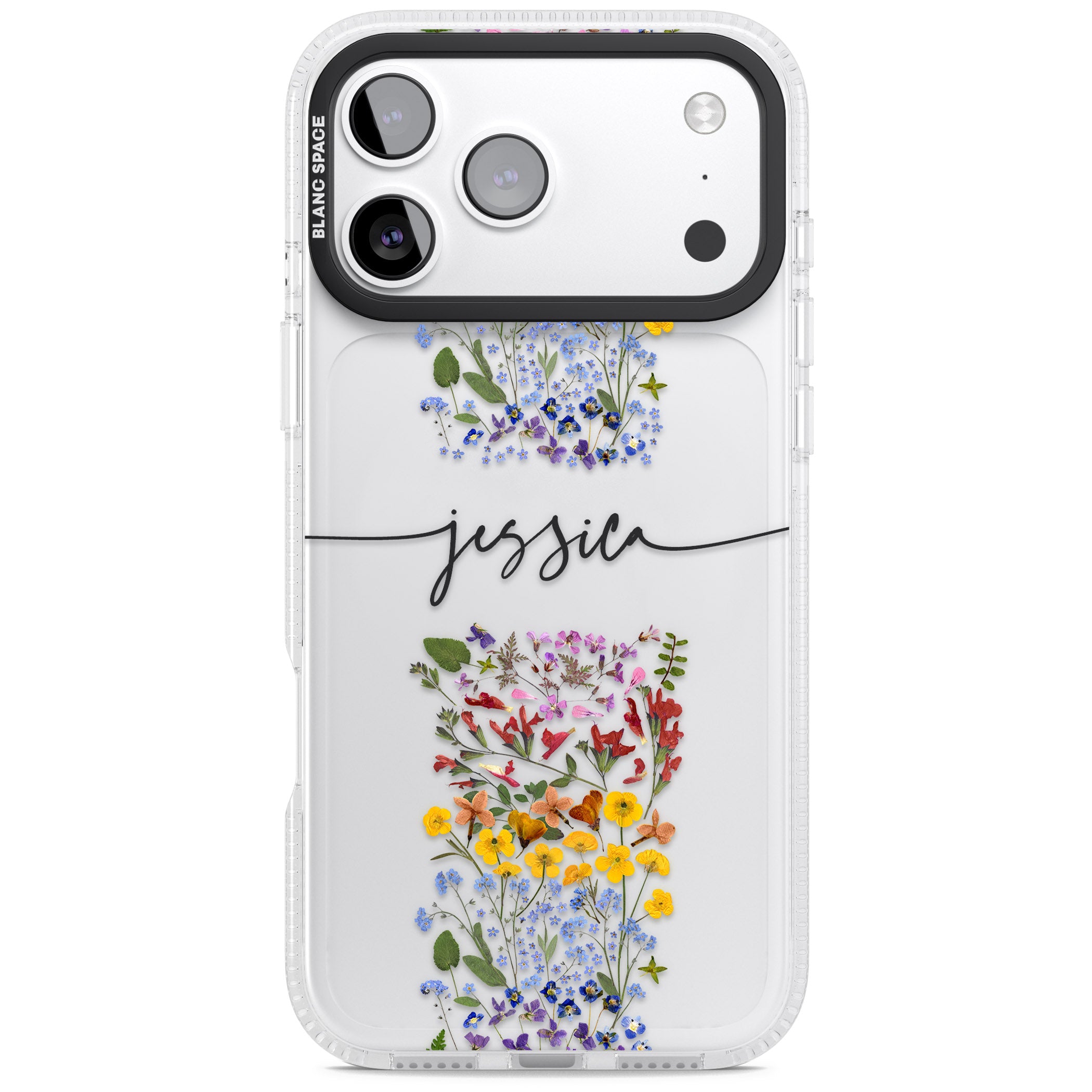 Personalised Wildflower Stripe iPhone 17 Pro Impact Air Clear Phone Case
