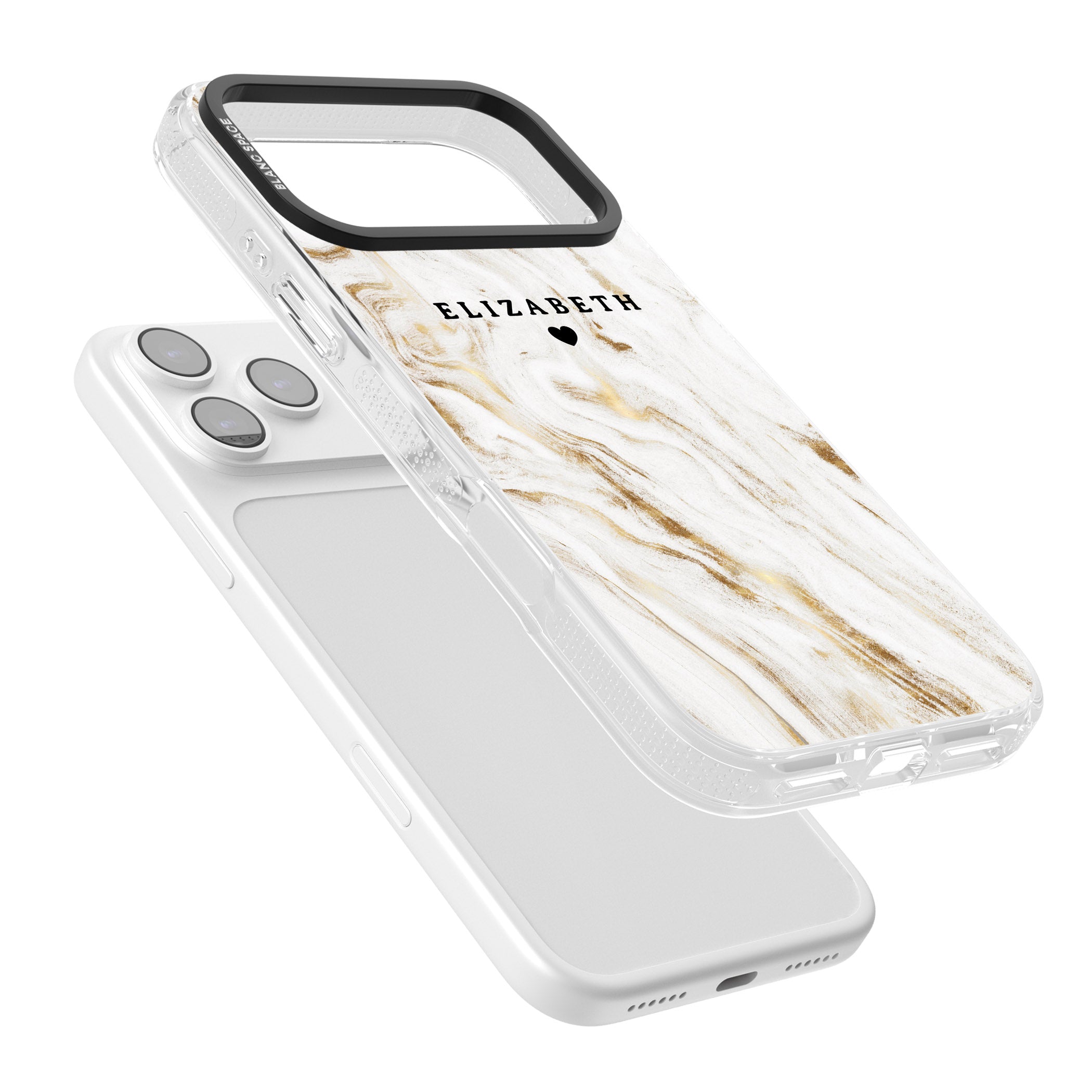 Personalised White & Gold Swirl Marble iPhone 17 Pro Impact Air Clear Phone Case Colours