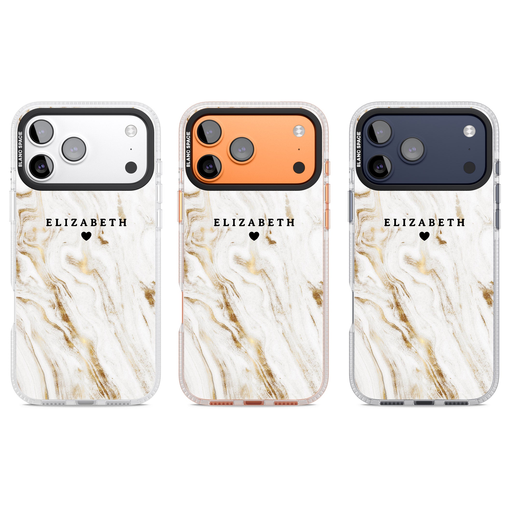 Personalised White & Gold Swirl Marble iPhone 17 Pro Impact Air Clear Phone Case APT Impact Protection