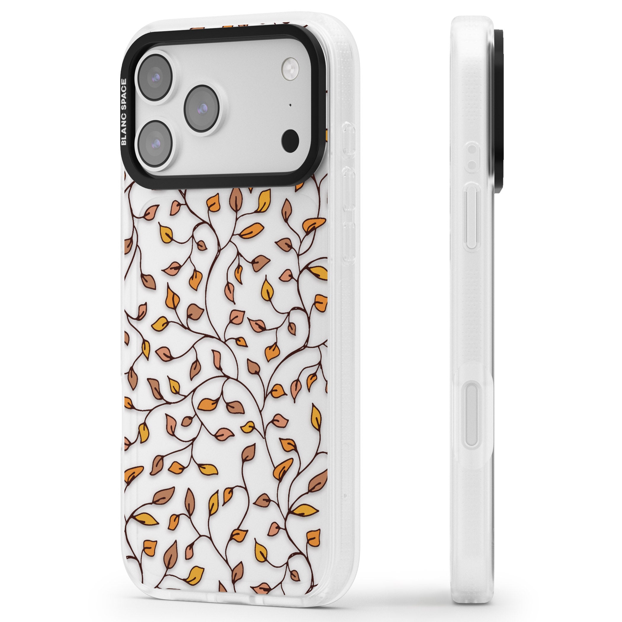 Personalised Autumn Leaves Pattern iPhone 17 Pro Impact Air Clear Phone Case Side Profile