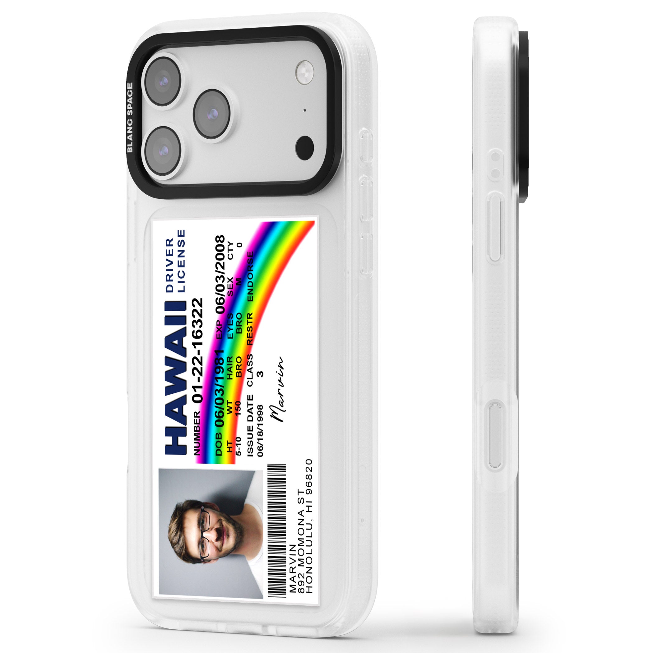 Personalised Hawaii Driving License iPhone 17 Pro Impact Air Clear Phone Case Side Profile
