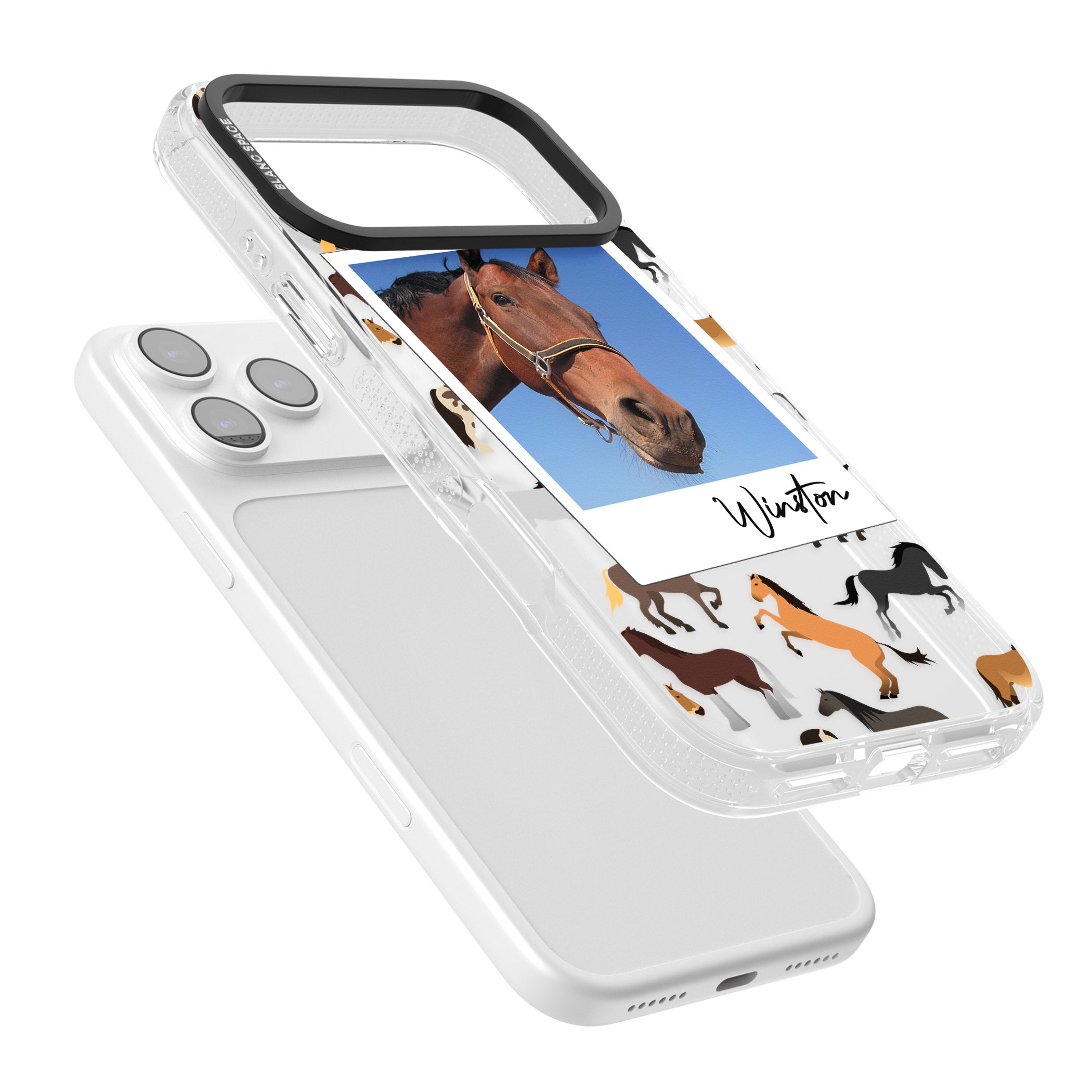 Personalised Horse Polaroid iPhone 17 Pro Impact Air Clear Phone Case Colours
