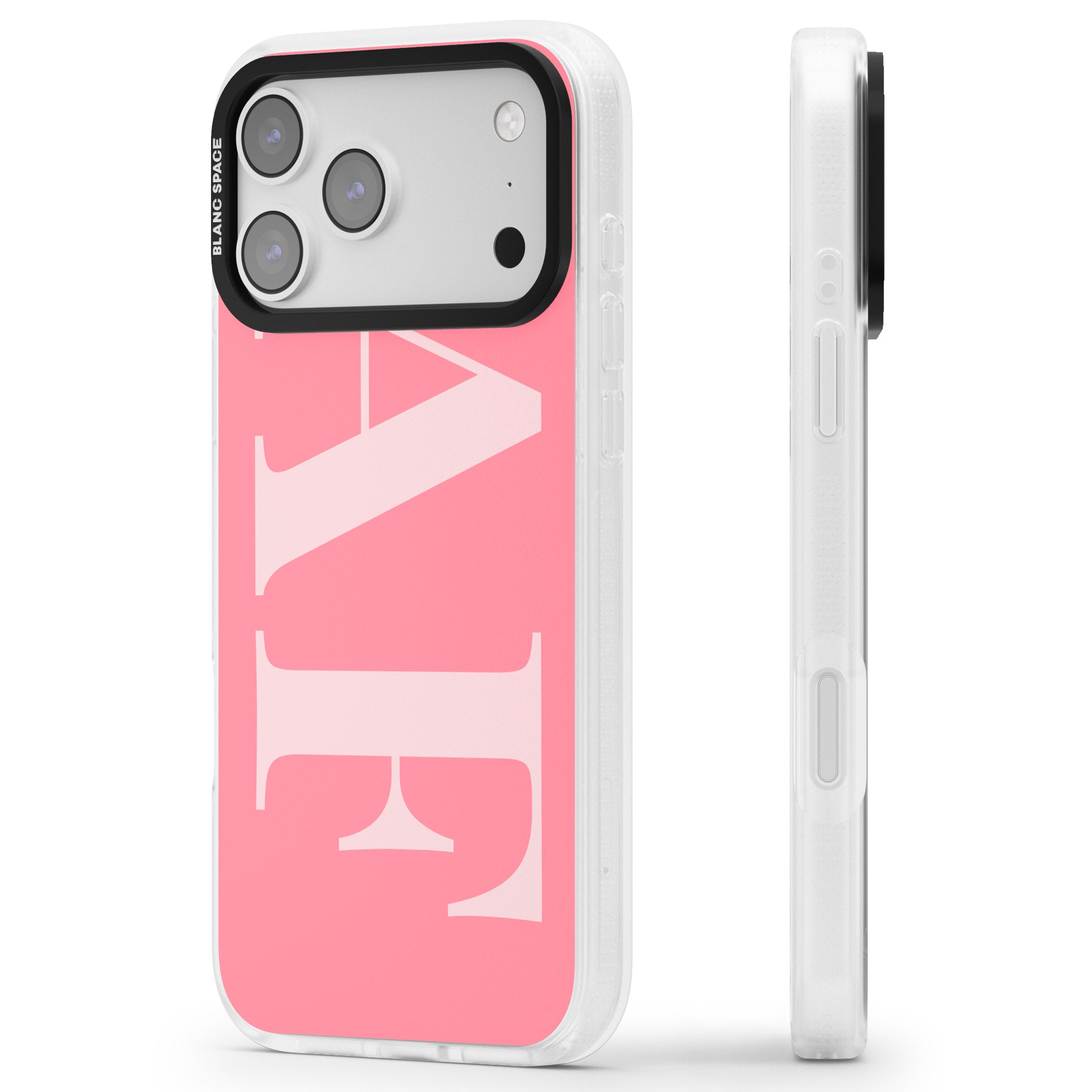 Personalised Light & Dark Pink Green Letters iPhone 17 Pro Impact Air Clear Phone Case Side Profile