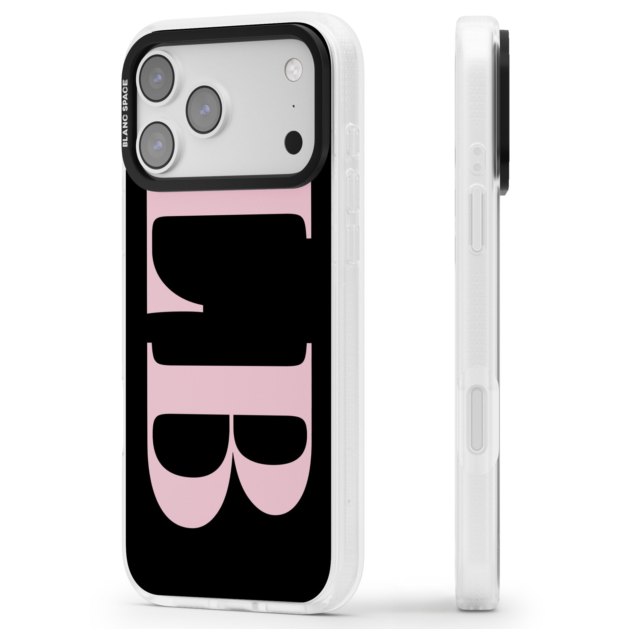 Personalised Pink & Black Green Letters iPhone 17 Pro Impact Air Clear Phone Case Side Profile
