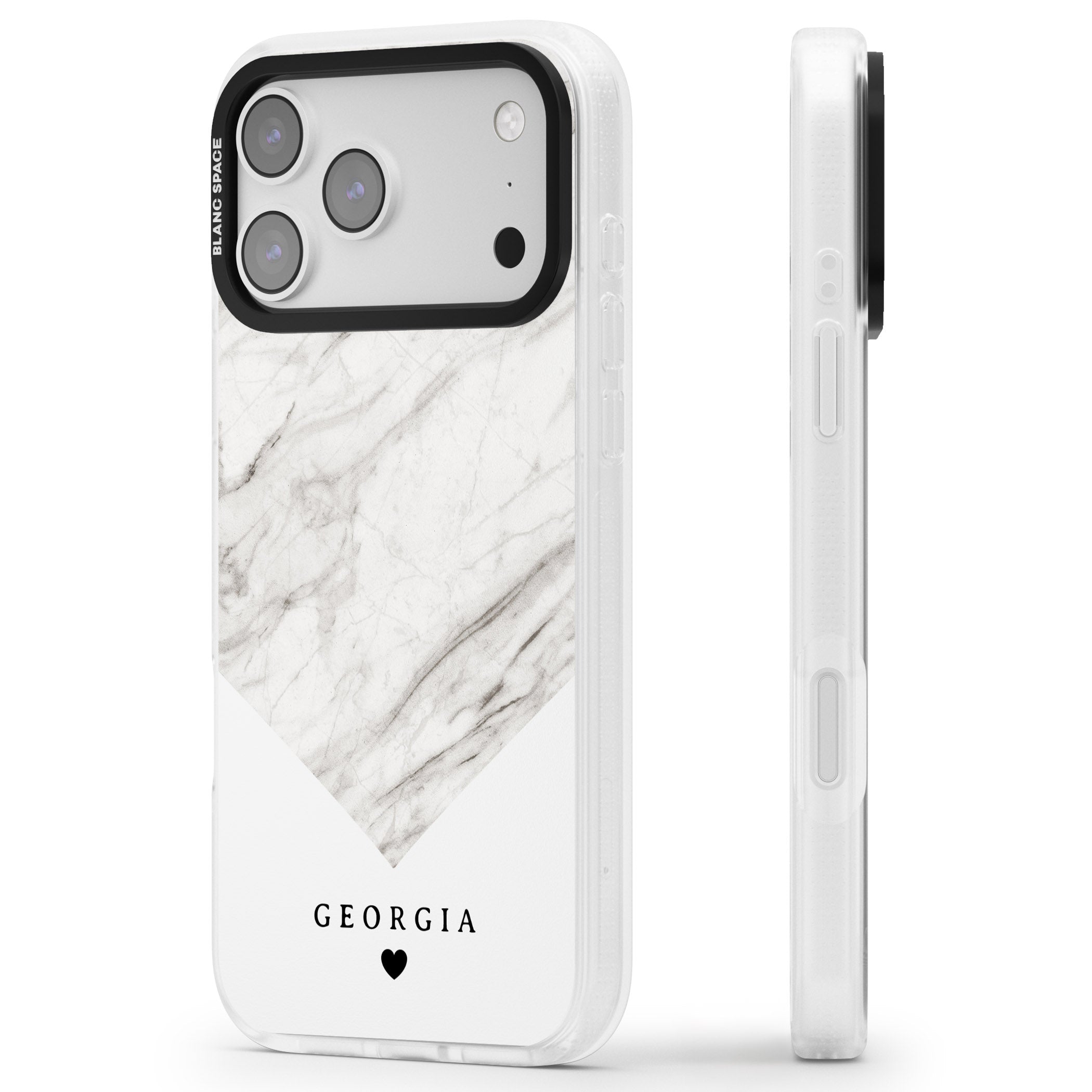 Personalised White Marble iPhone 17 Pro Max Impact Air Clear Phone Case Side Profile