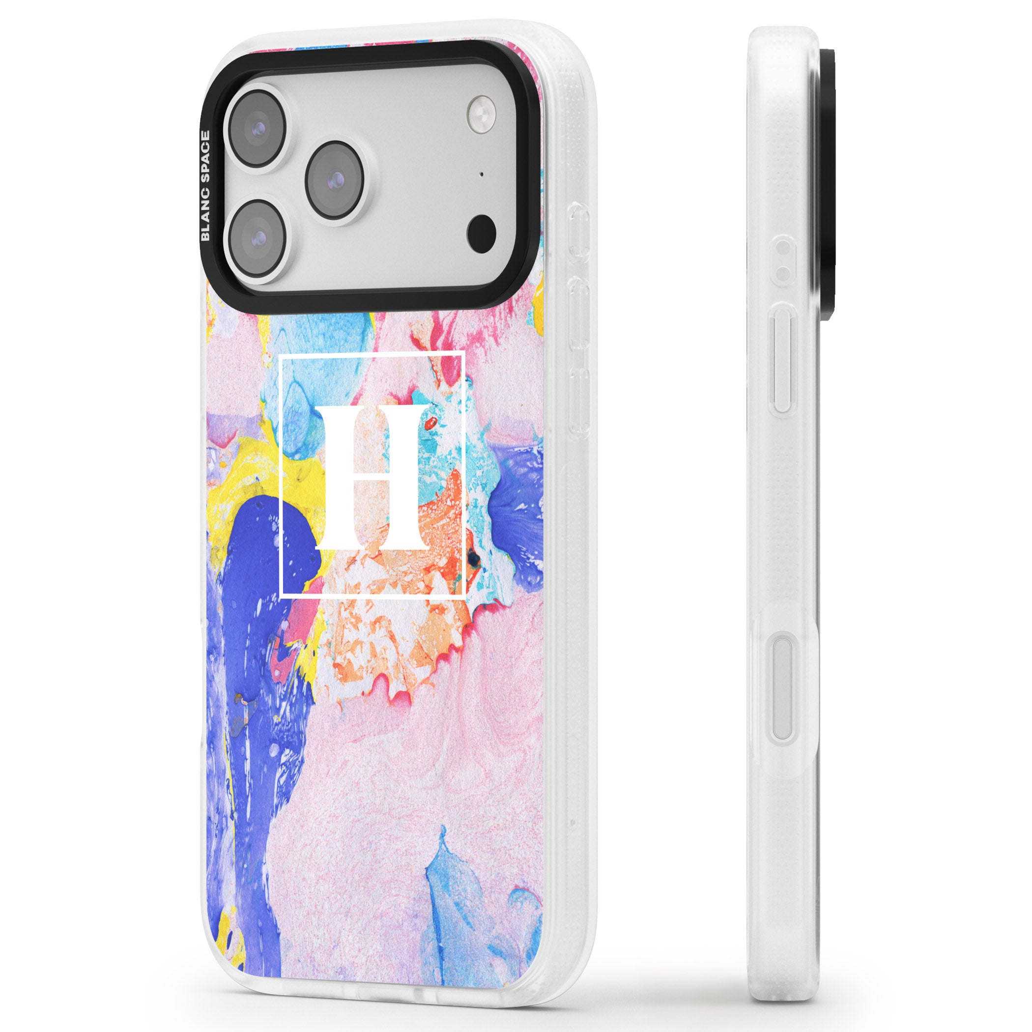 Personalised Pastel Marble Mix iPhone 17 Pro Impact Air Clear Phone Case Side Profile