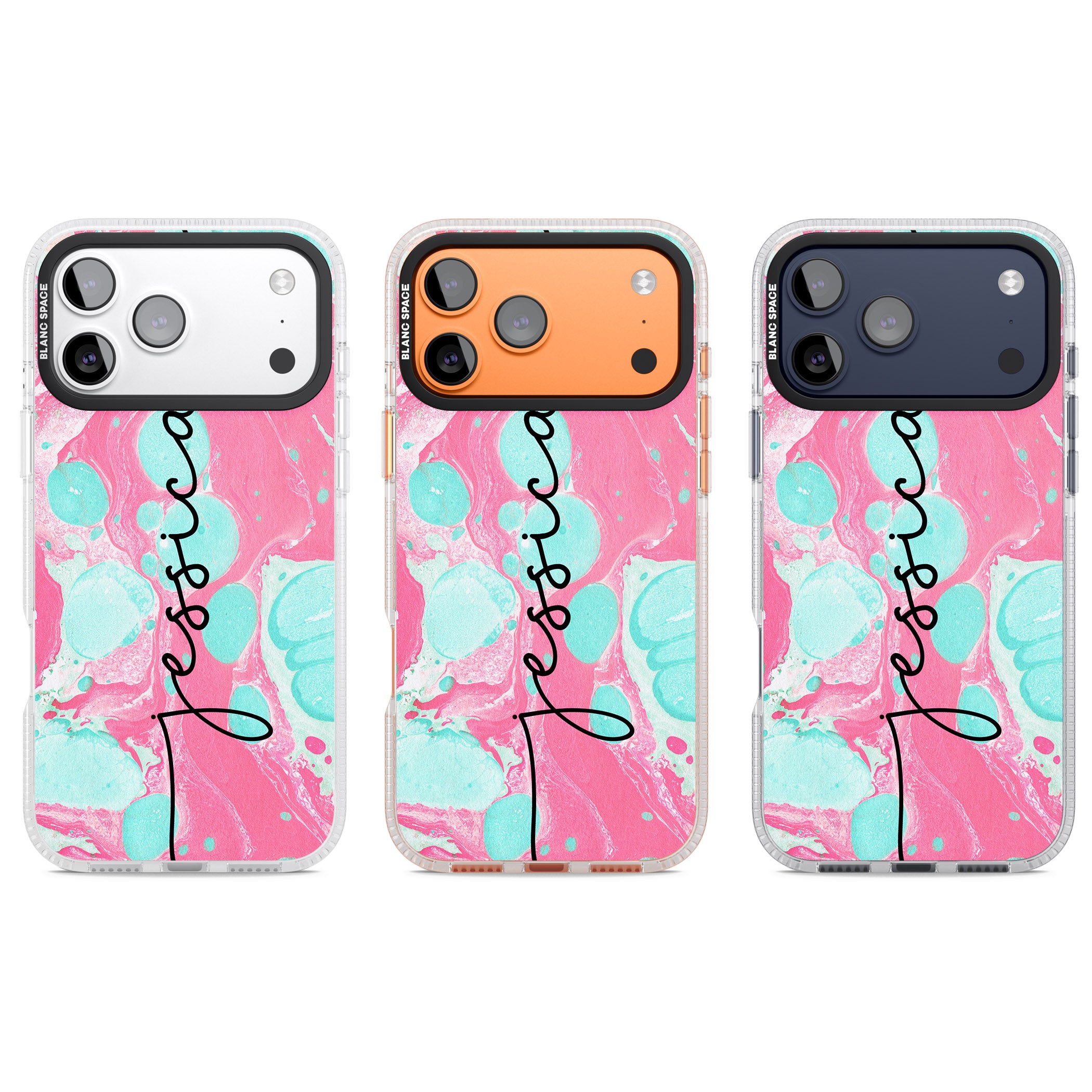 Personalised Turquoise & Pink Marbled iPhone 17 Pro Impact Air Clear Phone Case APT Impact Protection