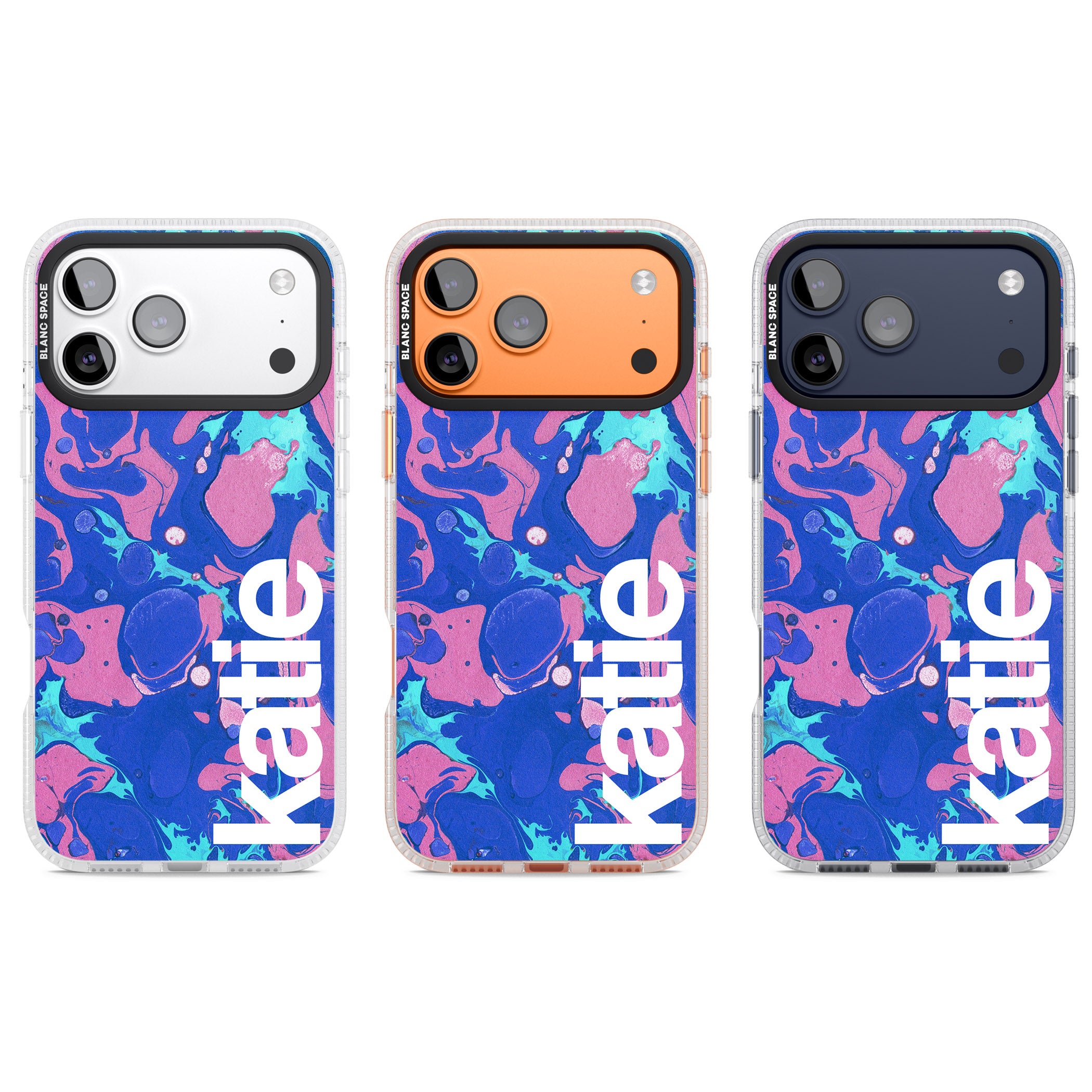 Personalised Navy & Turquoise Marbled iPhone 17 Pro Impact Air Clear Phone Case APT Impact Protection