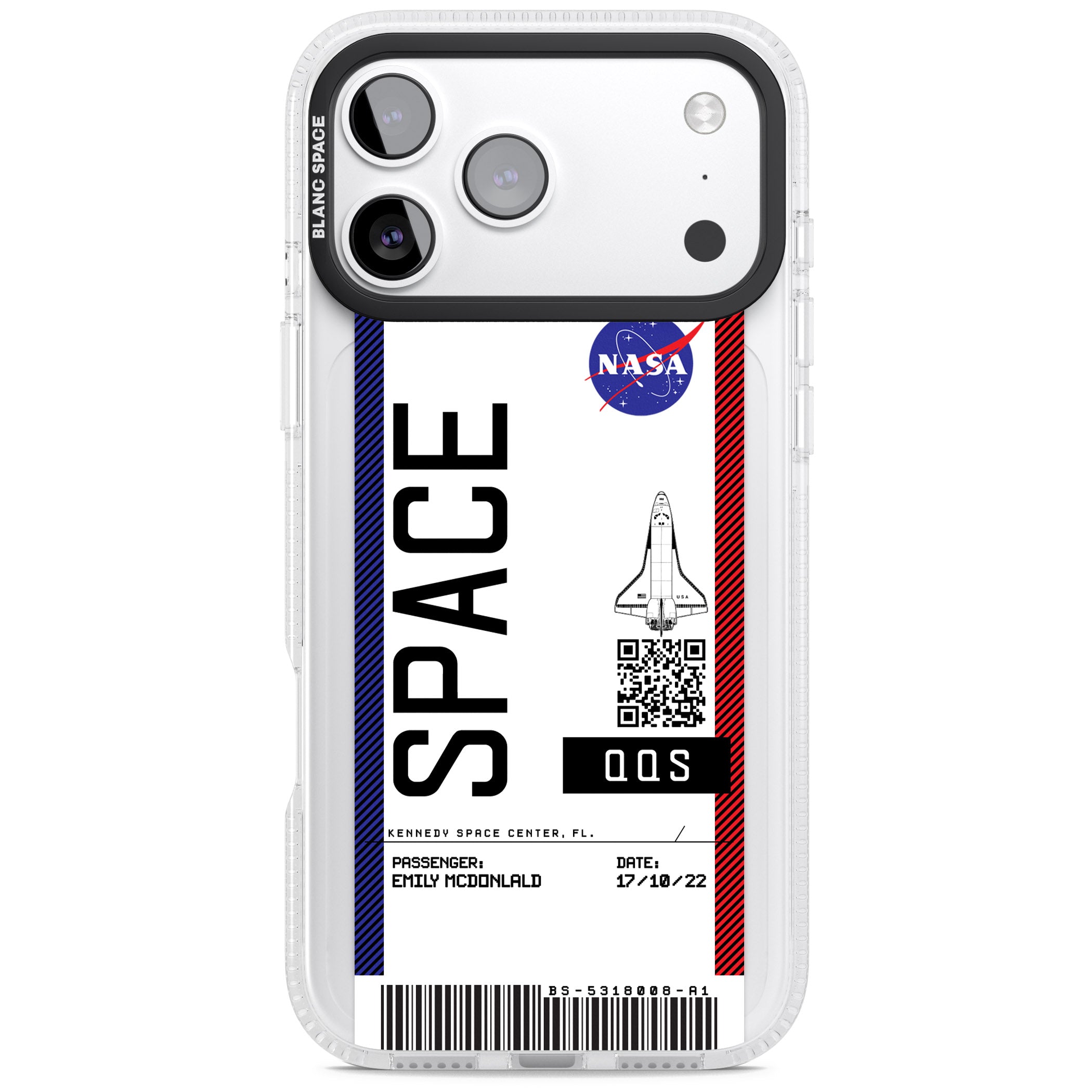 Personalised Nasa Boarding Pass (Light) iPhone 17 Pro Impact Air Clear Phone Case