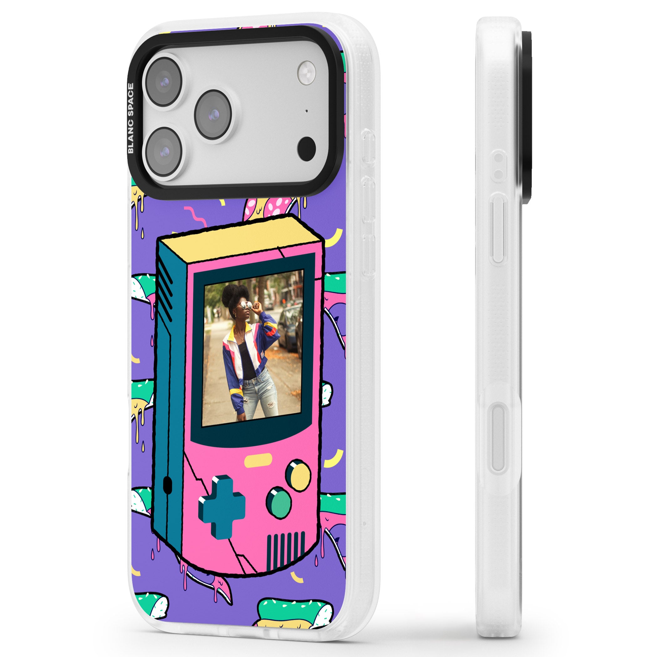 Personalised Retro Game Photo Case iPhone 17 Pro Impact Air Clear Phone Case Side Profile