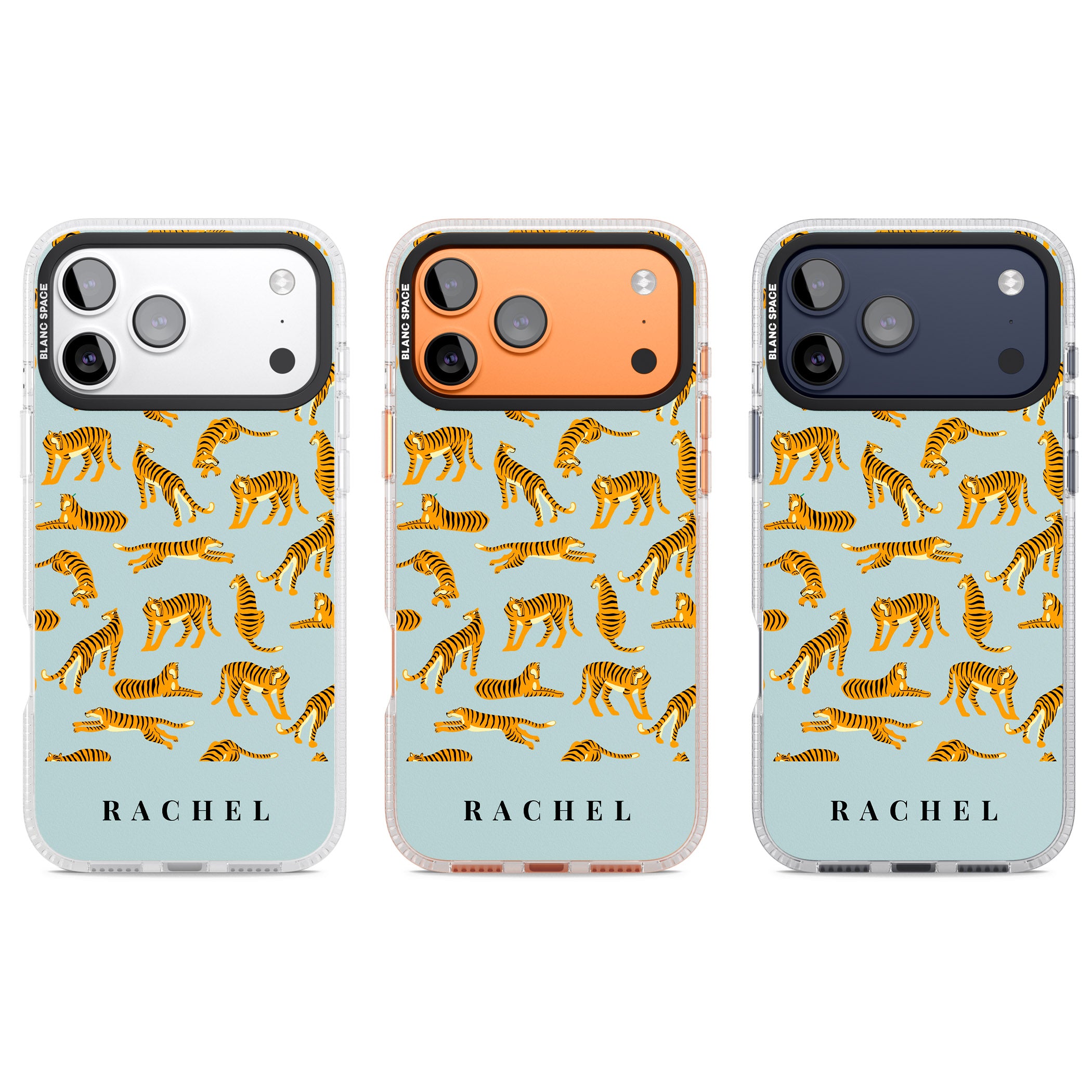 Personalised Turquoise Tiger Pattern iPhone 17 Pro Impact Air Clear Phone Case APT Impact Protection