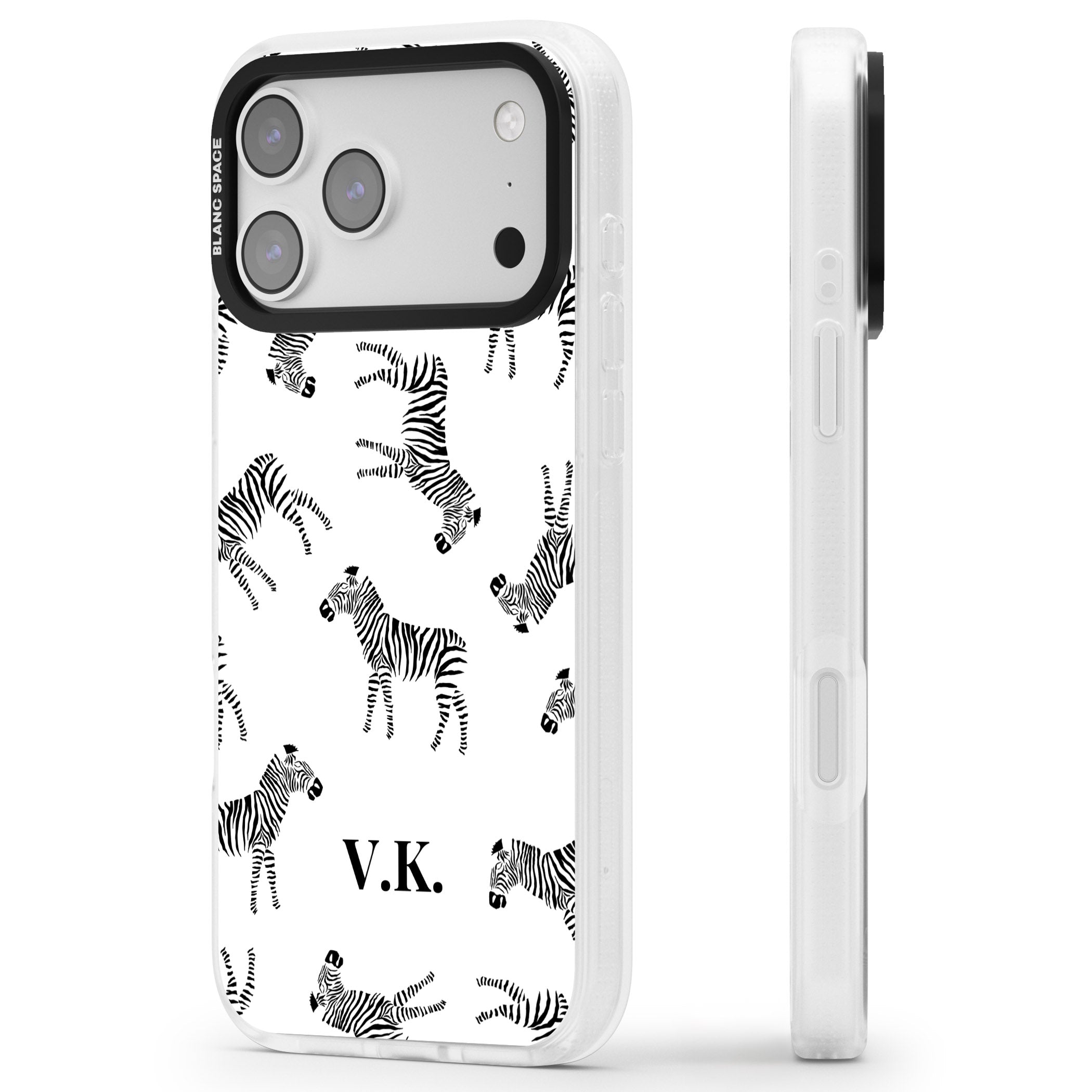Personalised Zebra Pattern iPhone 17 Pro Impact Air Clear Phone Case Side Profile
