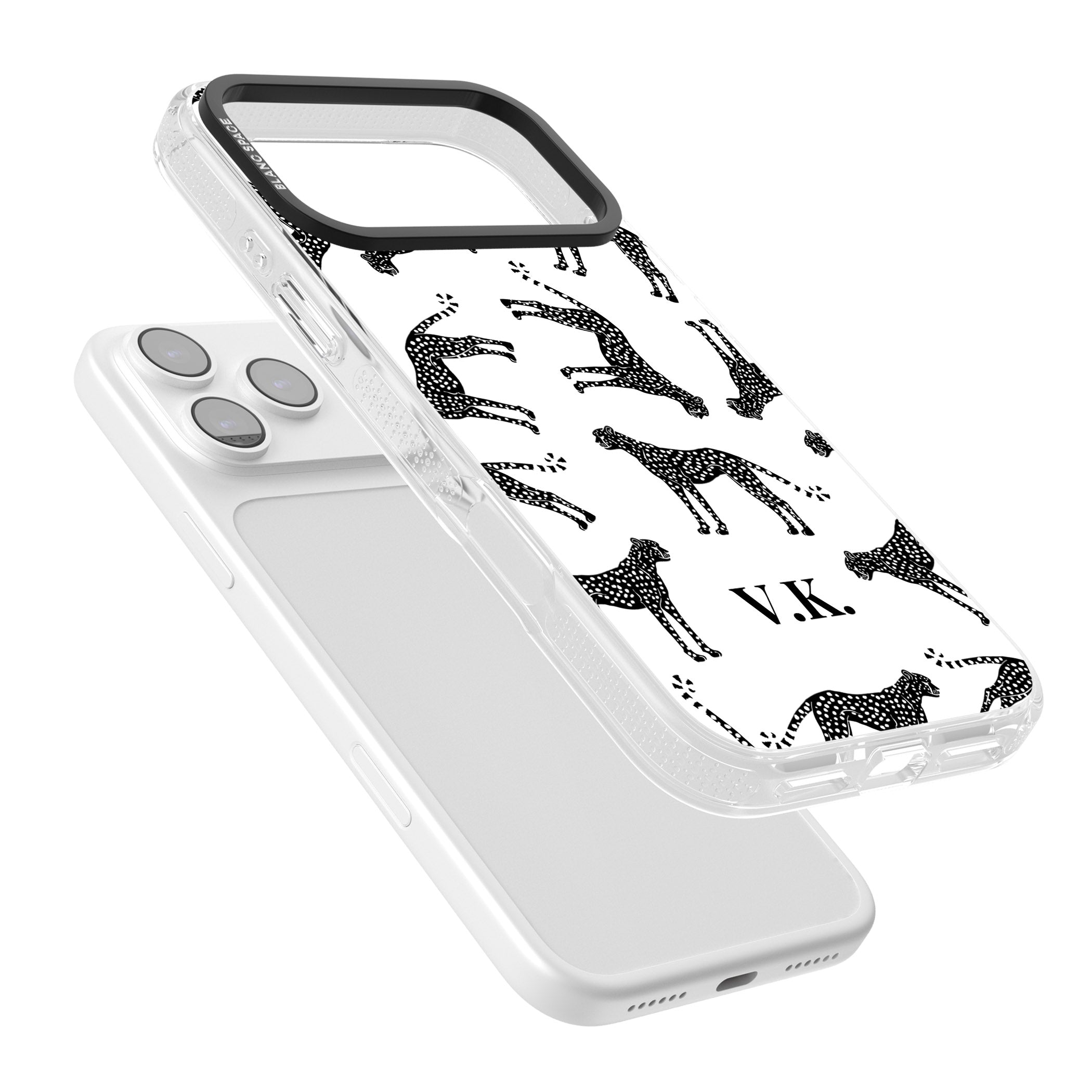 Personalised Black & White Cheetah Pattern iPhone 17 Pro Impact Air Clear Phone Case Colours